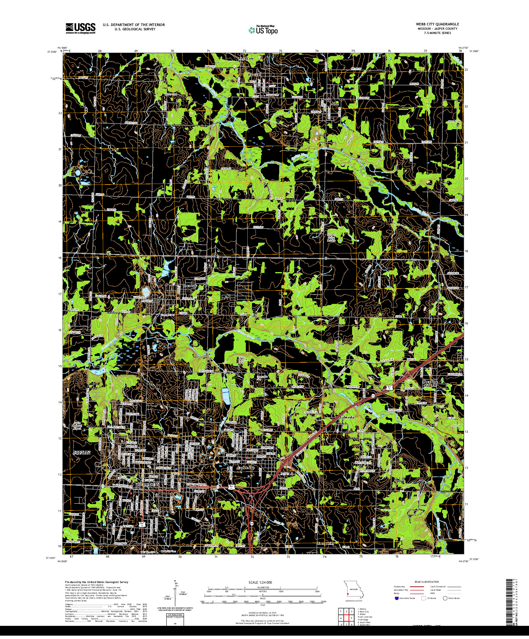 USGS US TOPO 7.5-MINUTE MAP FOR WEBB CITY, MO 2021