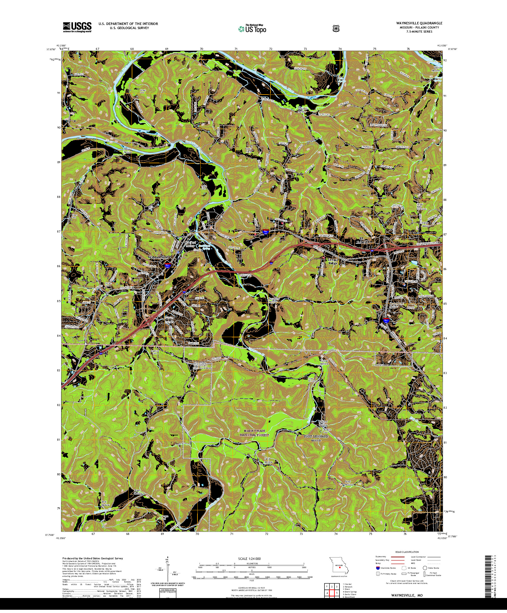 USGS US TOPO 7.5-MINUTE MAP FOR WAYNESVILLE, MO 2021