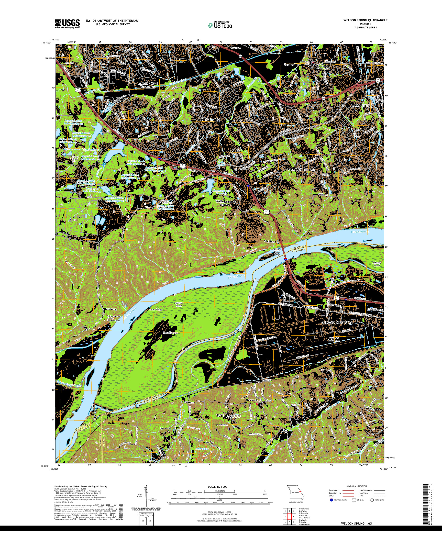 USGS US TOPO 7.5-MINUTE MAP FOR WELDON SPRING, MO 2021