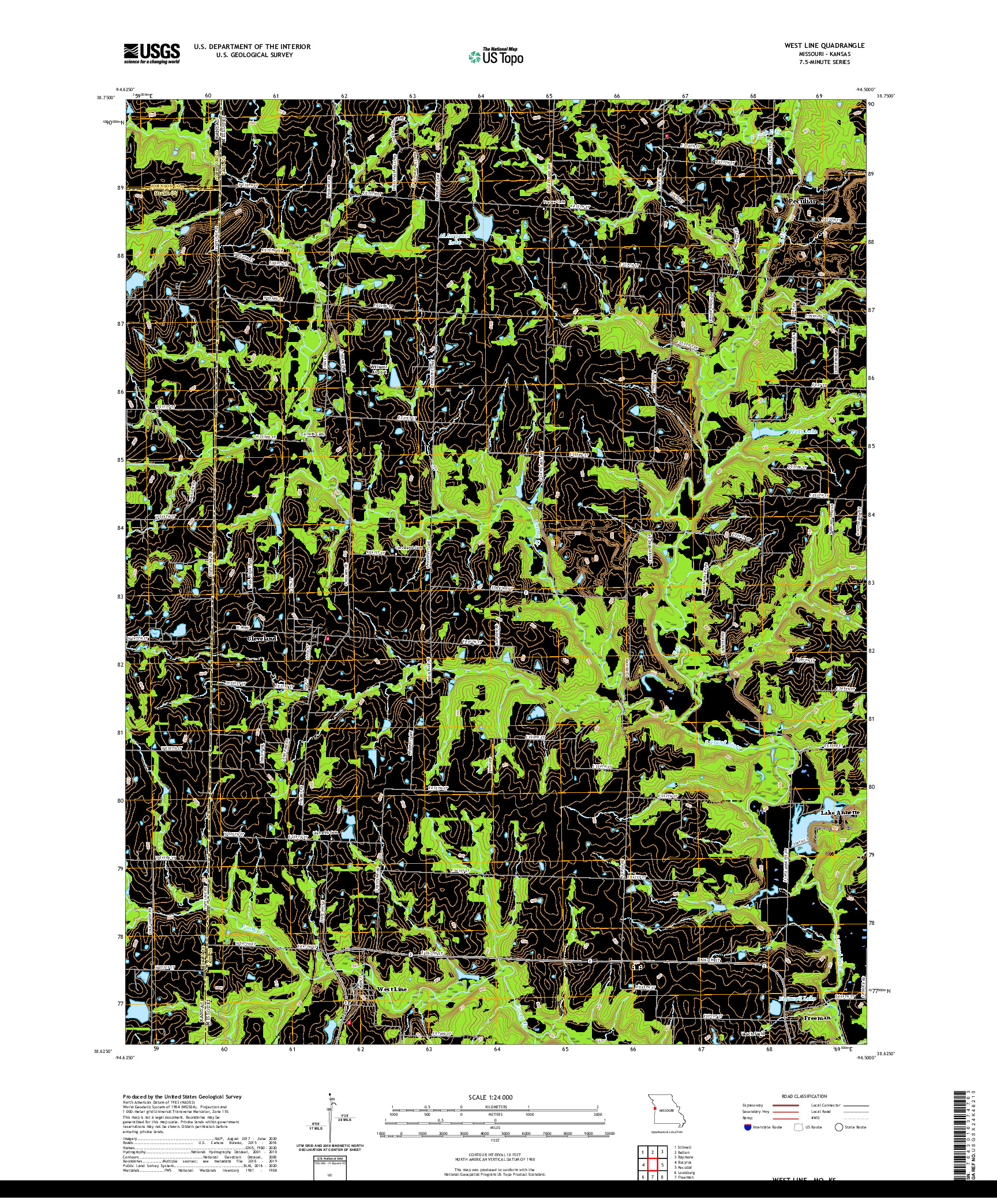 USGS US TOPO 7.5-MINUTE MAP FOR WEST LINE, MO,KS 2021