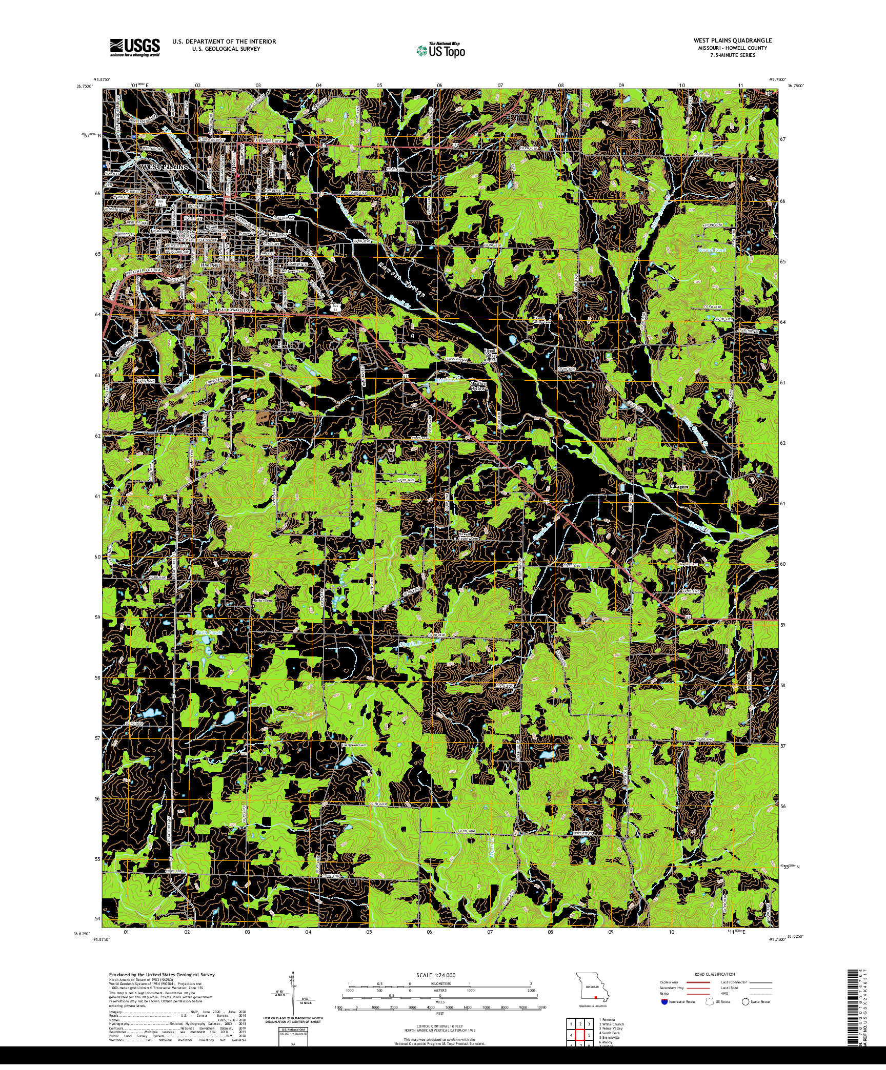 USGS US TOPO 7.5-MINUTE MAP FOR WEST PLAINS, MO 2021