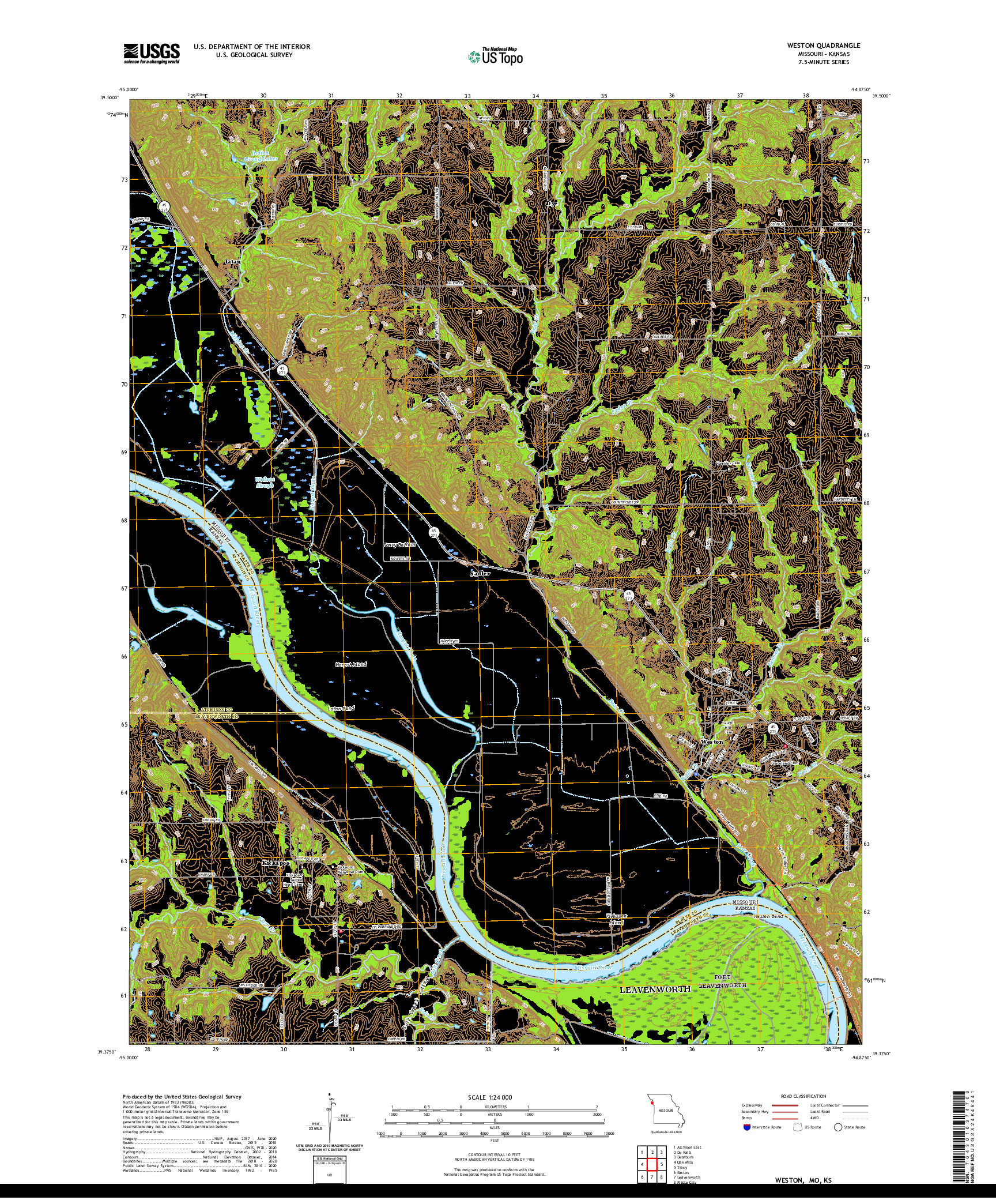 USGS US TOPO 7.5-MINUTE MAP FOR WESTON, MO,KS 2021