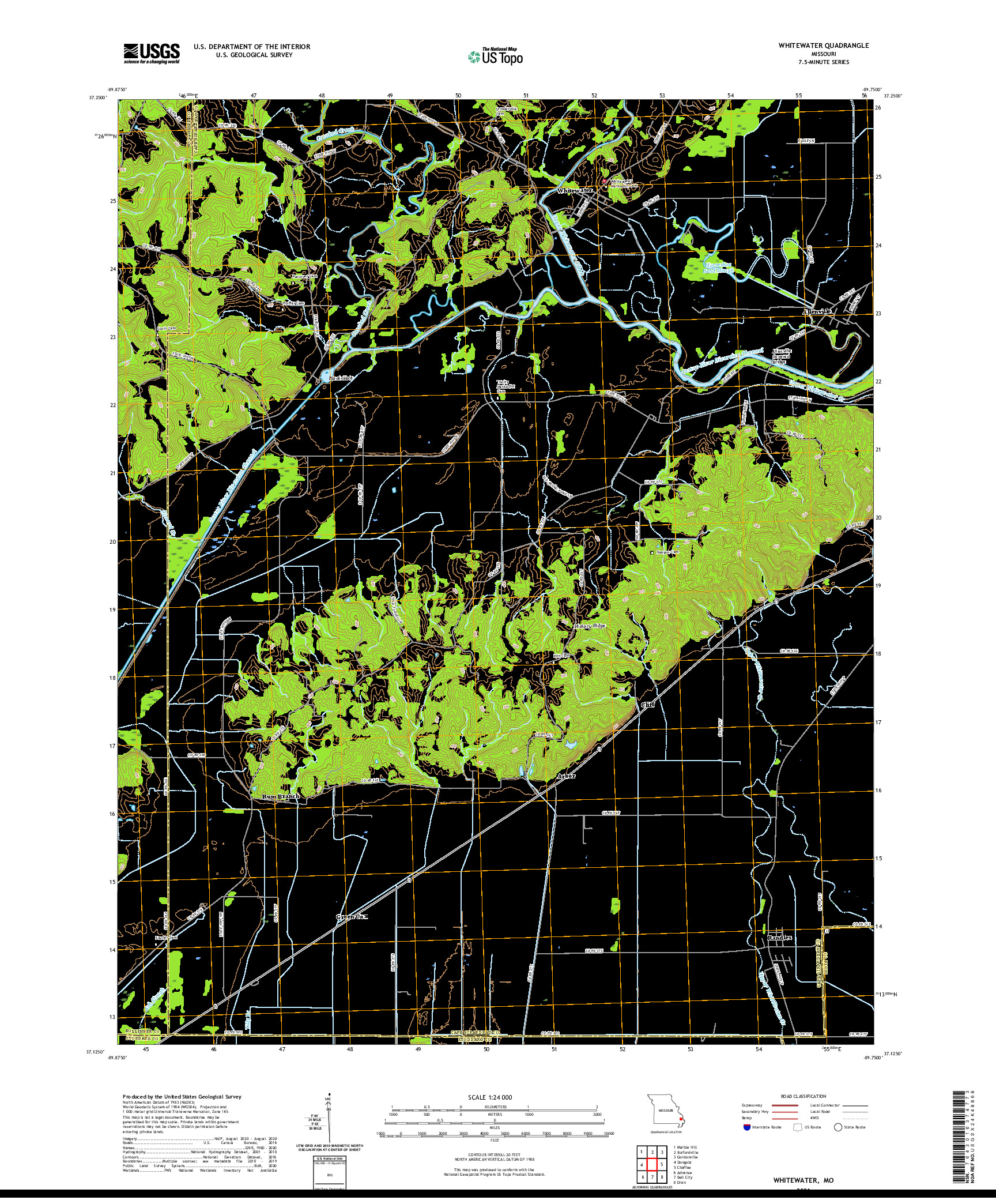 USGS US TOPO 7.5-MINUTE MAP FOR WHITEWATER, MO 2021