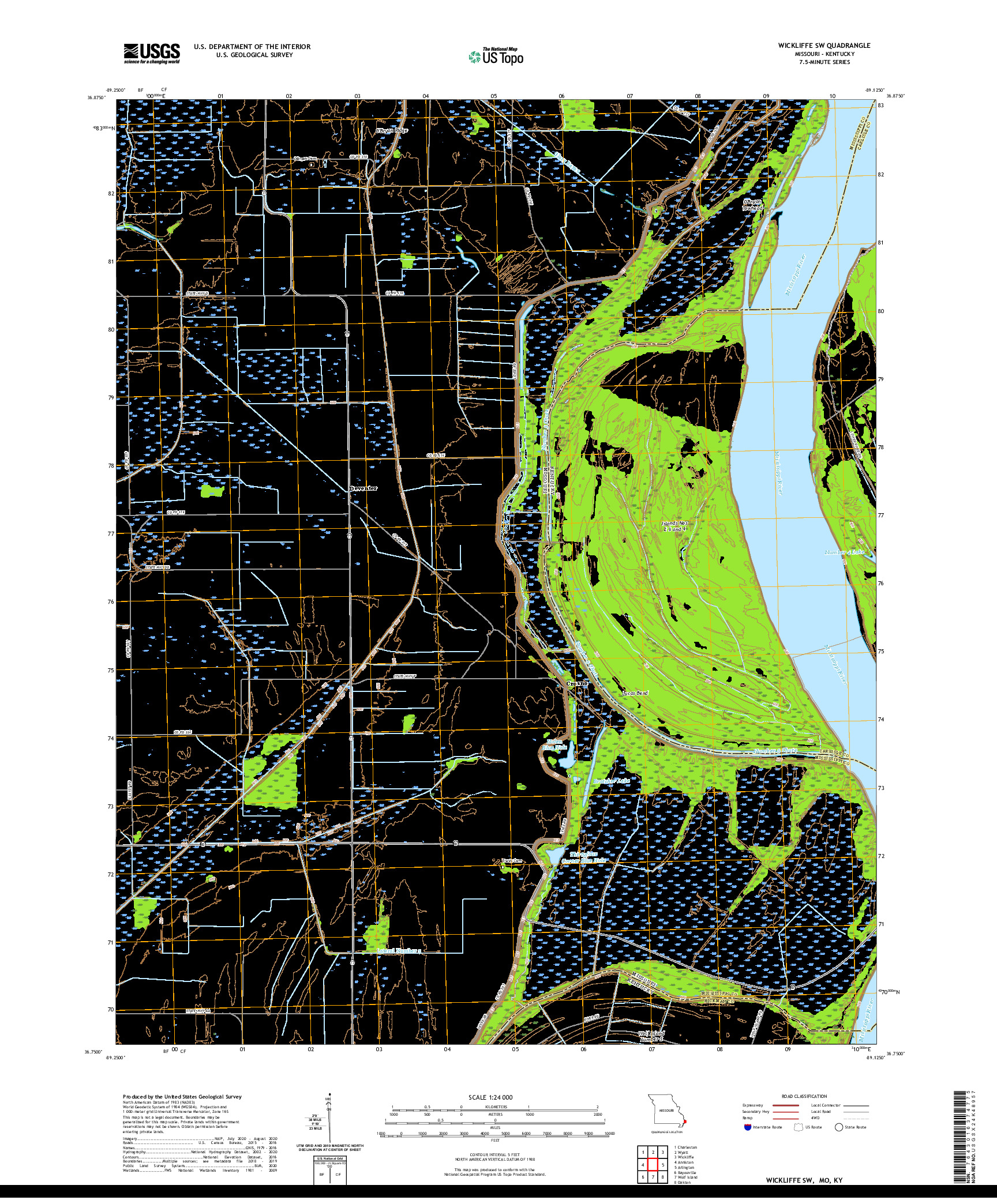 USGS US TOPO 7.5-MINUTE MAP FOR WICKLIFFE SW, MO,KY 2021