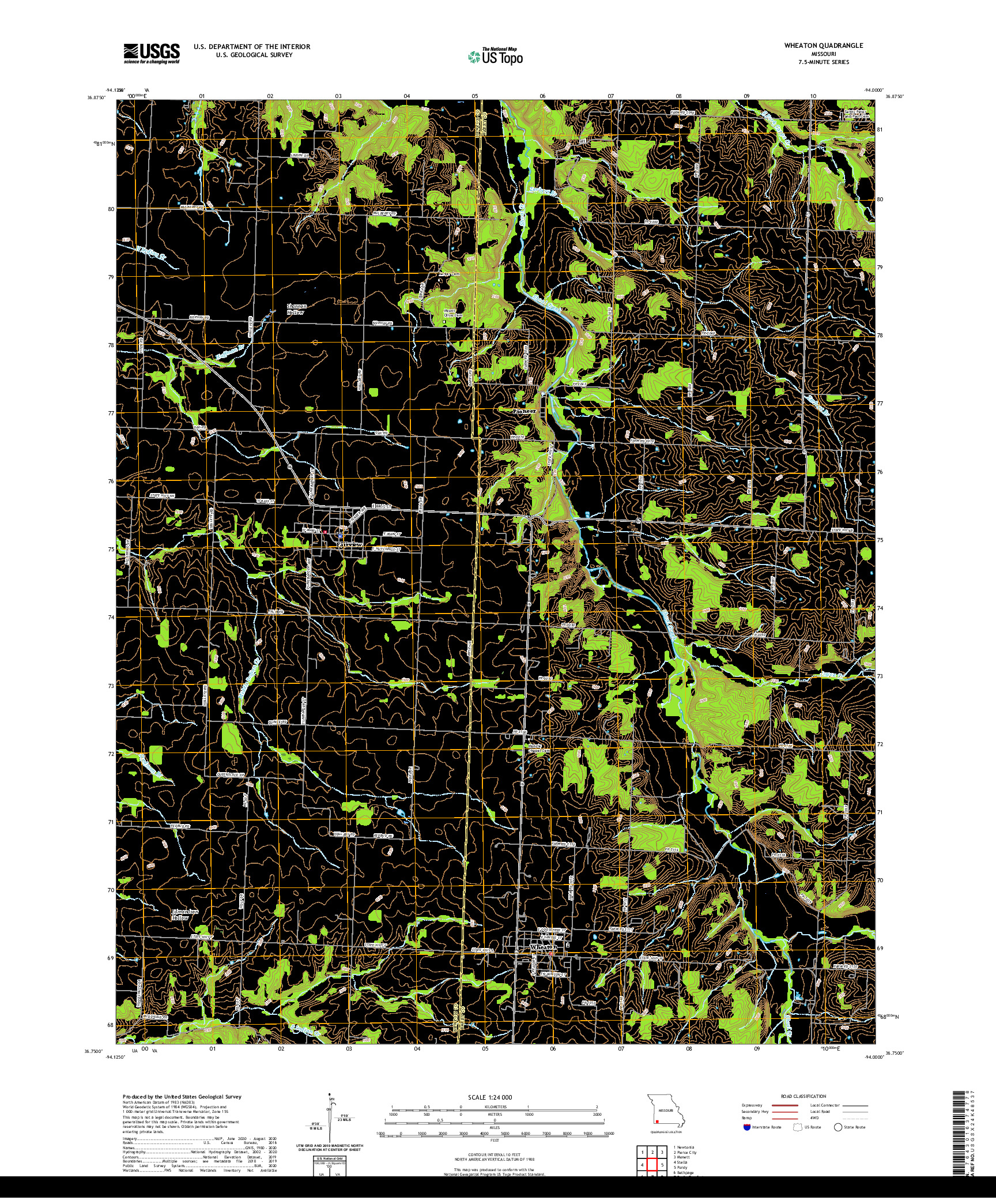 USGS US TOPO 7.5-MINUTE MAP FOR WHEATON, MO 2021