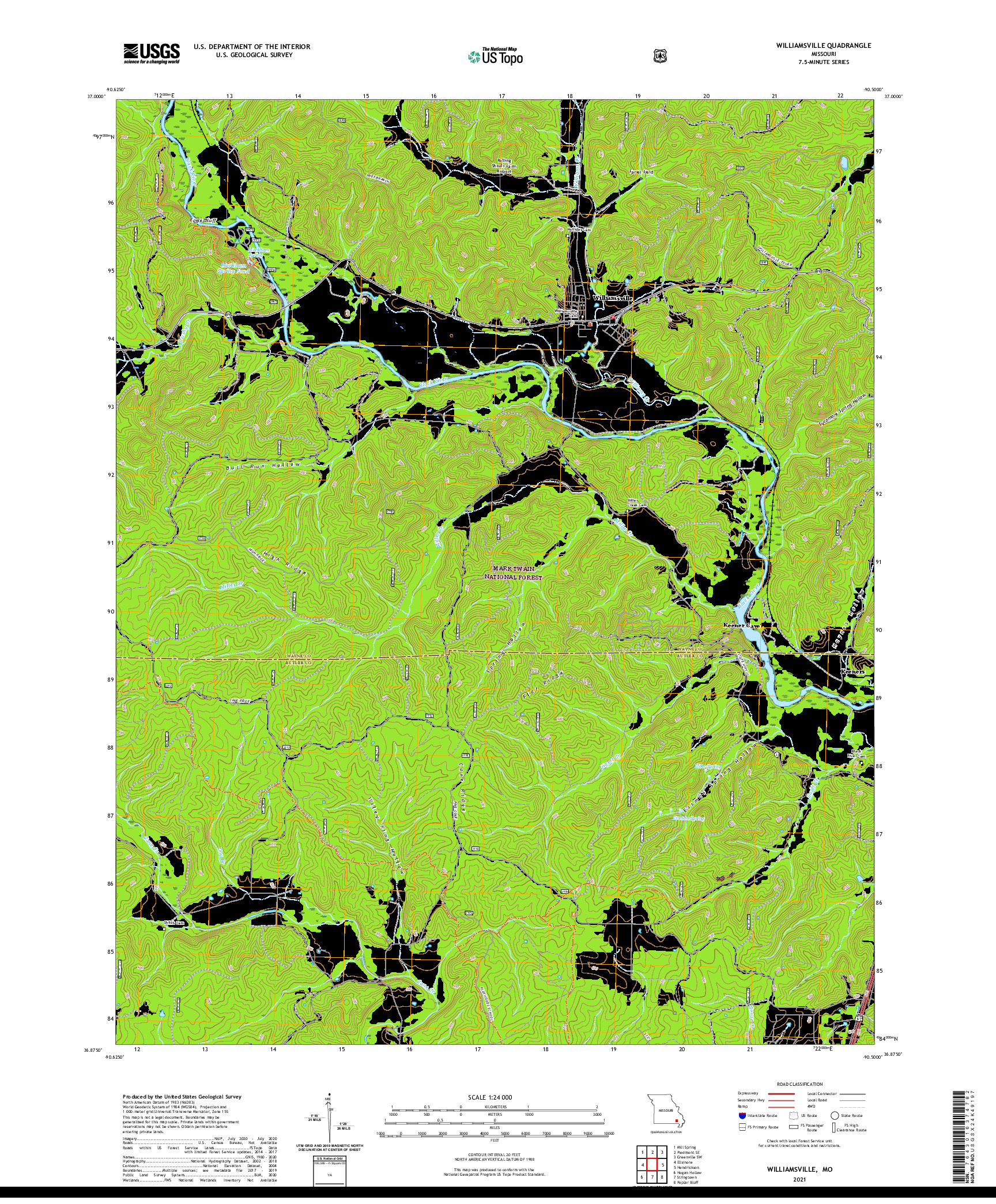 USGS US TOPO 7.5-MINUTE MAP FOR WILLIAMSVILLE, MO 2021