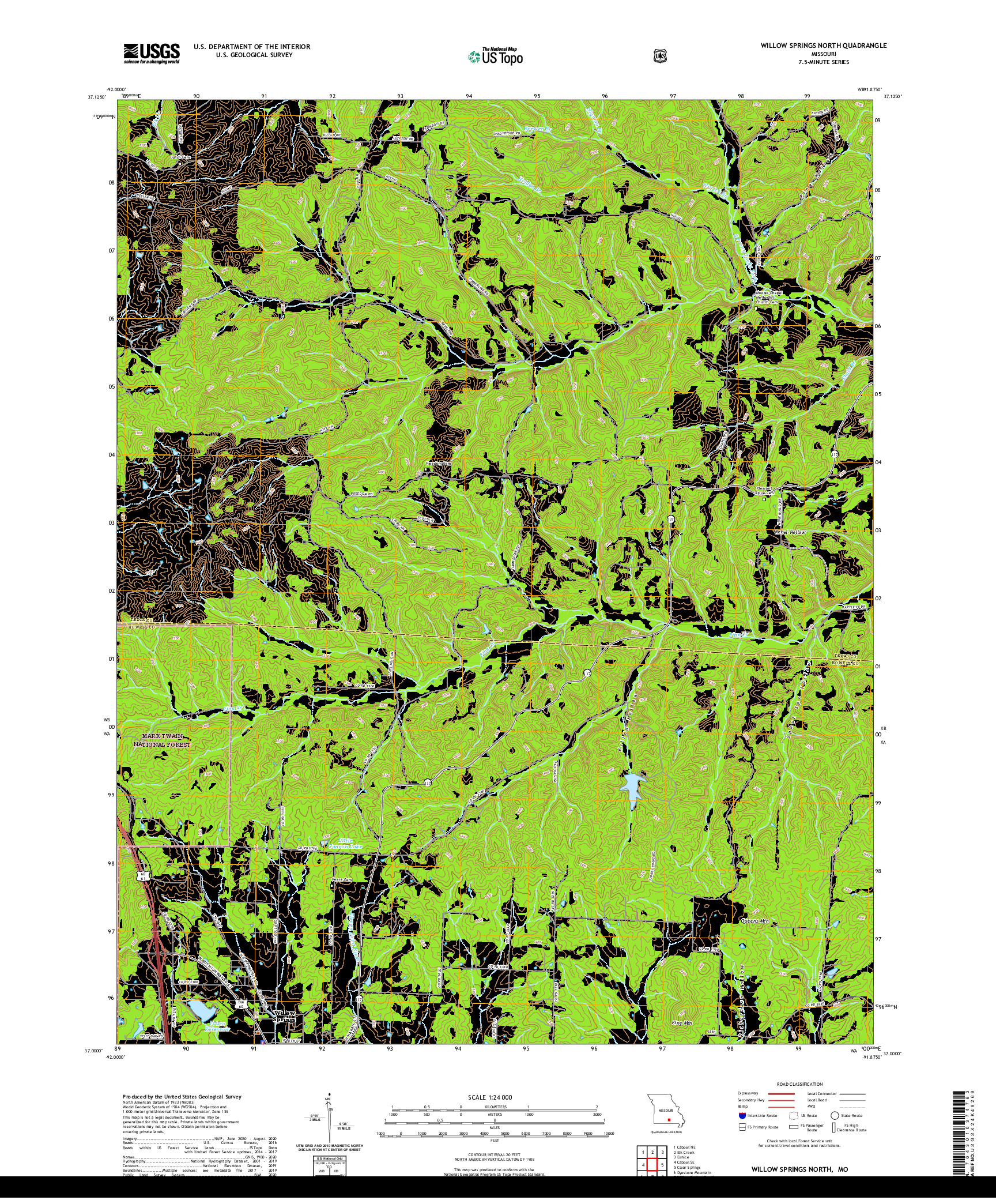 USGS US TOPO 7.5-MINUTE MAP FOR WILLOW SPRINGS NORTH, MO 2021