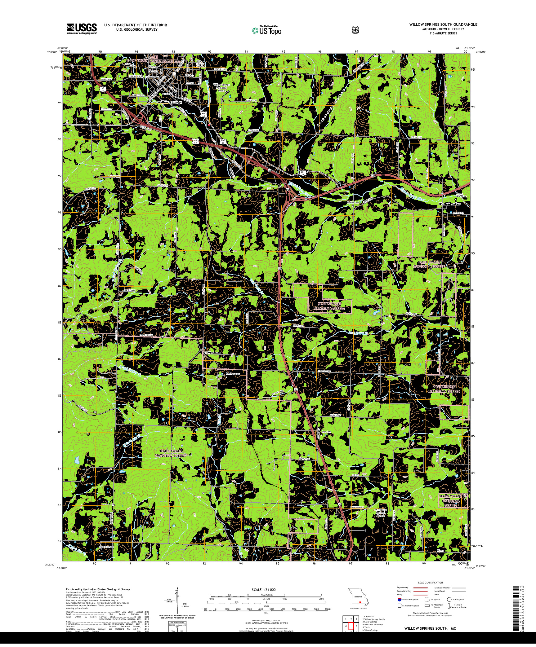 USGS US TOPO 7.5-MINUTE MAP FOR WILLOW SPRINGS SOUTH, MO 2021