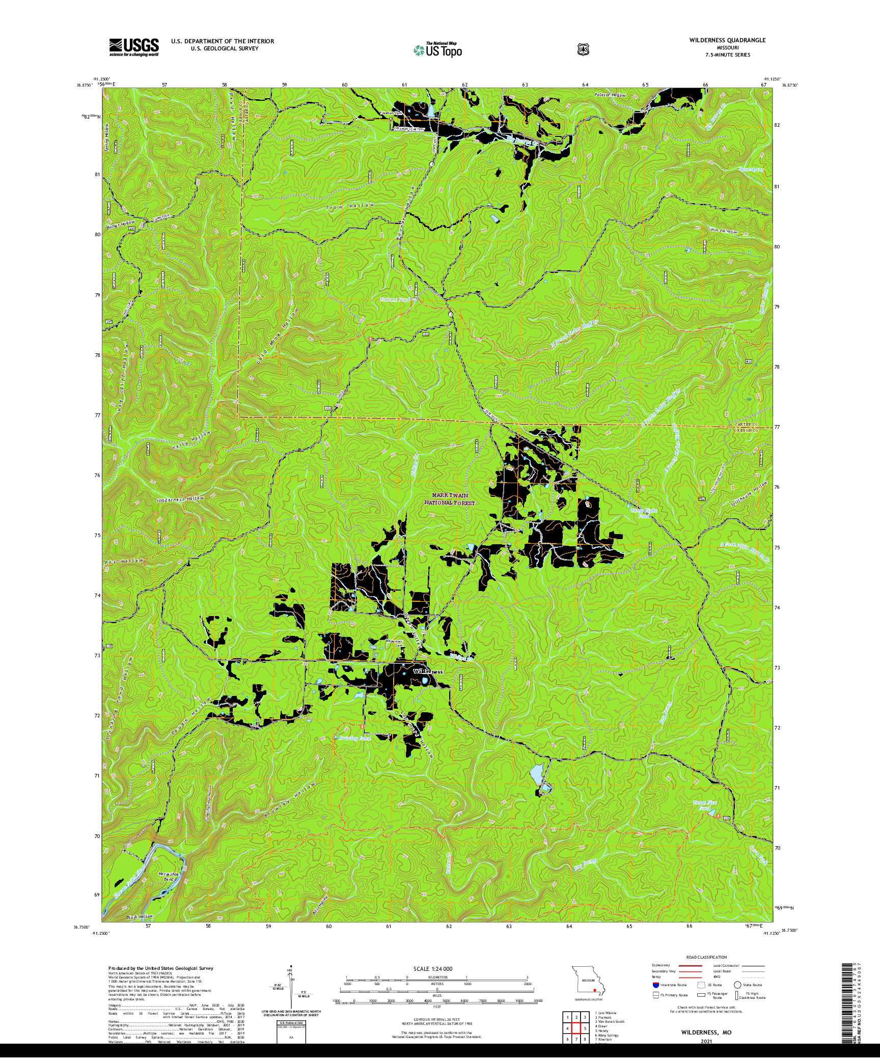 USGS US TOPO 7.5-MINUTE MAP FOR WILDERNESS, MO 2021