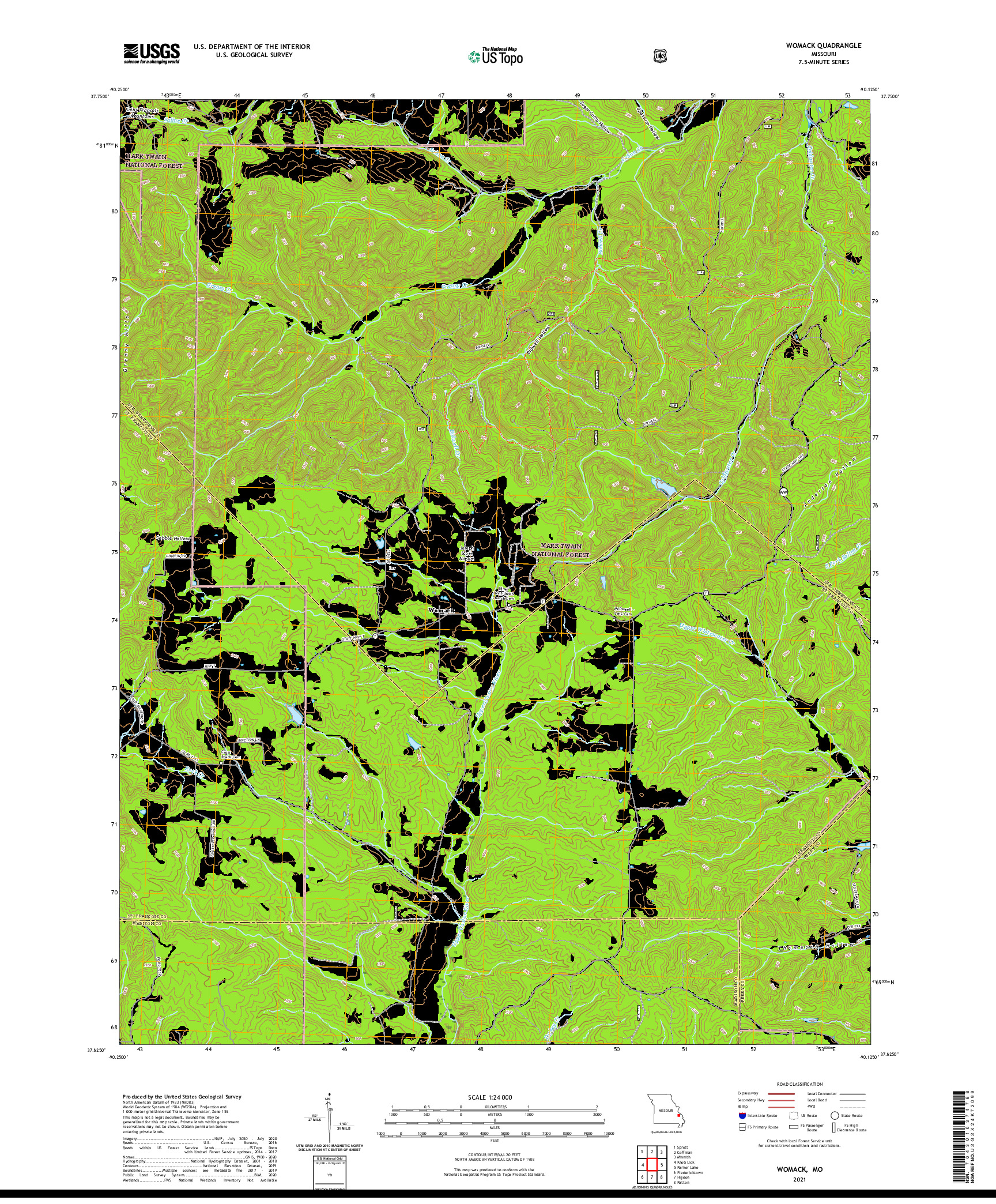 USGS US TOPO 7.5-MINUTE MAP FOR WOMACK, MO 2021