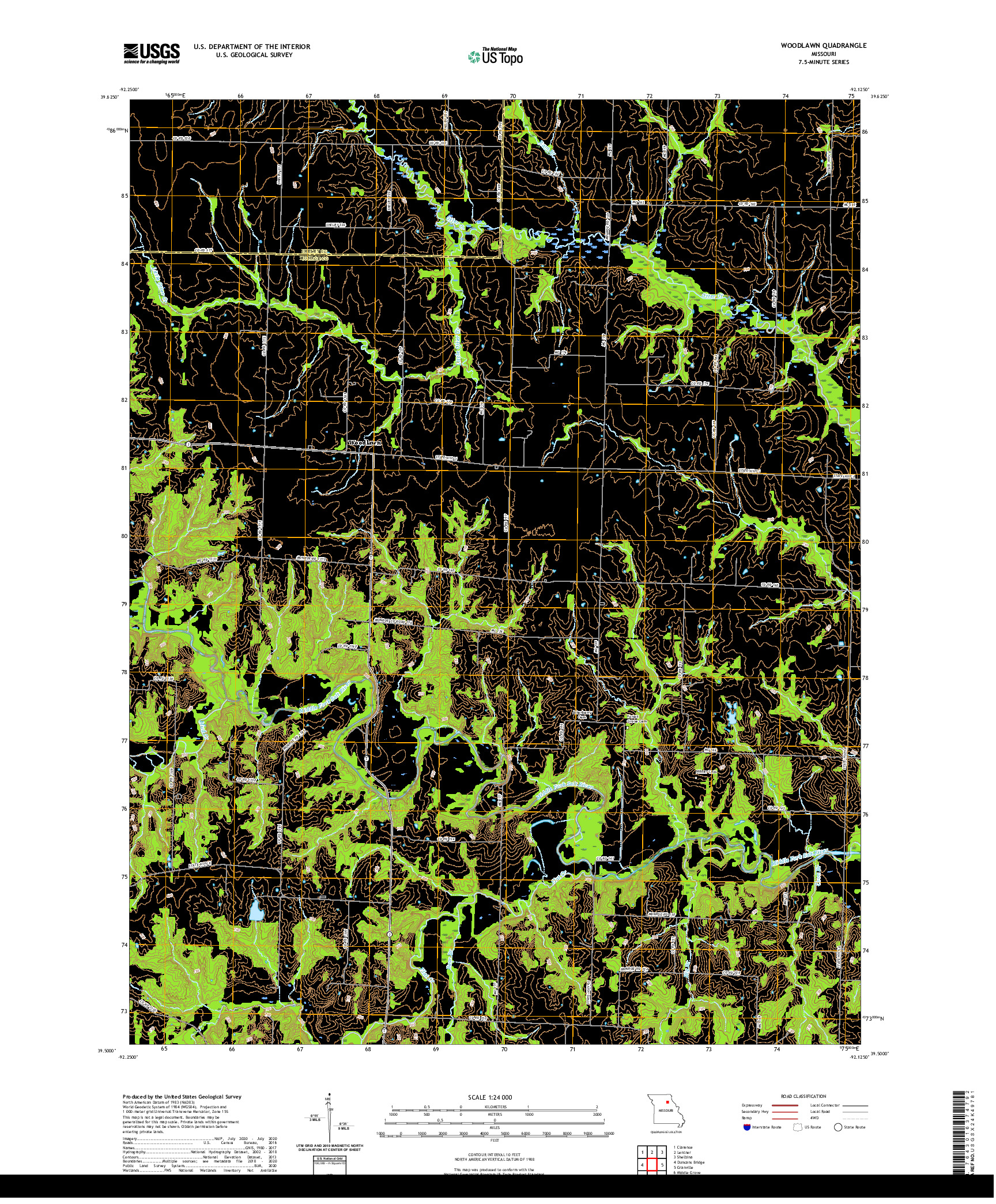 USGS US TOPO 7.5-MINUTE MAP FOR WOODLAWN, MO 2021