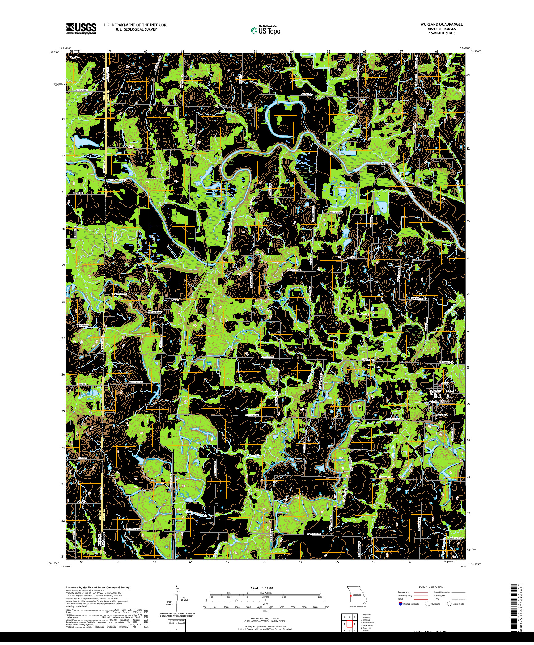 USGS US TOPO 7.5-MINUTE MAP FOR WORLAND, MO,KS 2021