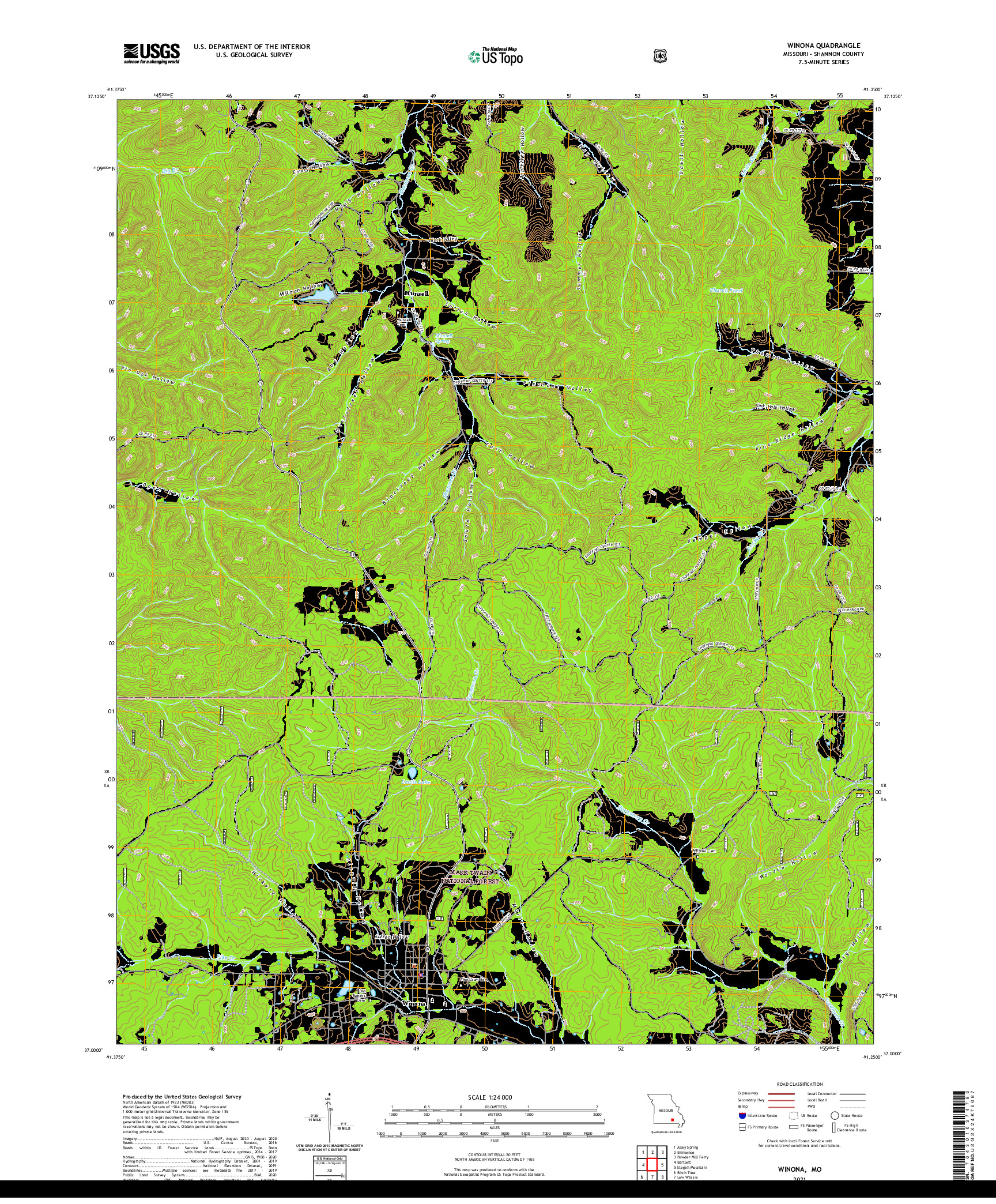 USGS US TOPO 7.5-MINUTE MAP FOR WINONA, MO 2021