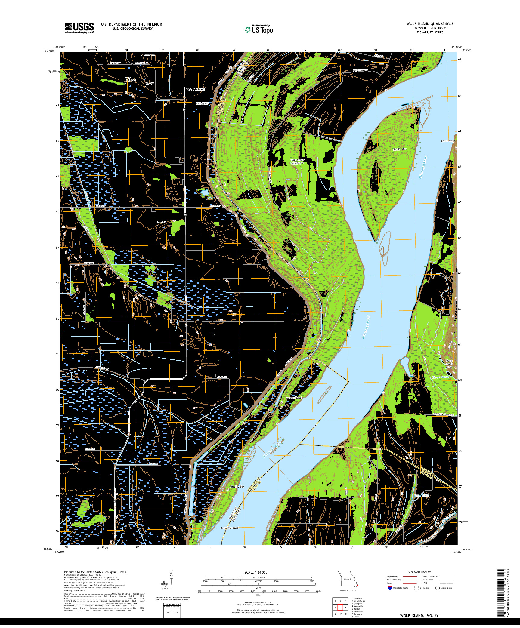 USGS US TOPO 7.5-MINUTE MAP FOR WOLF ISLAND, MO,KY 2021