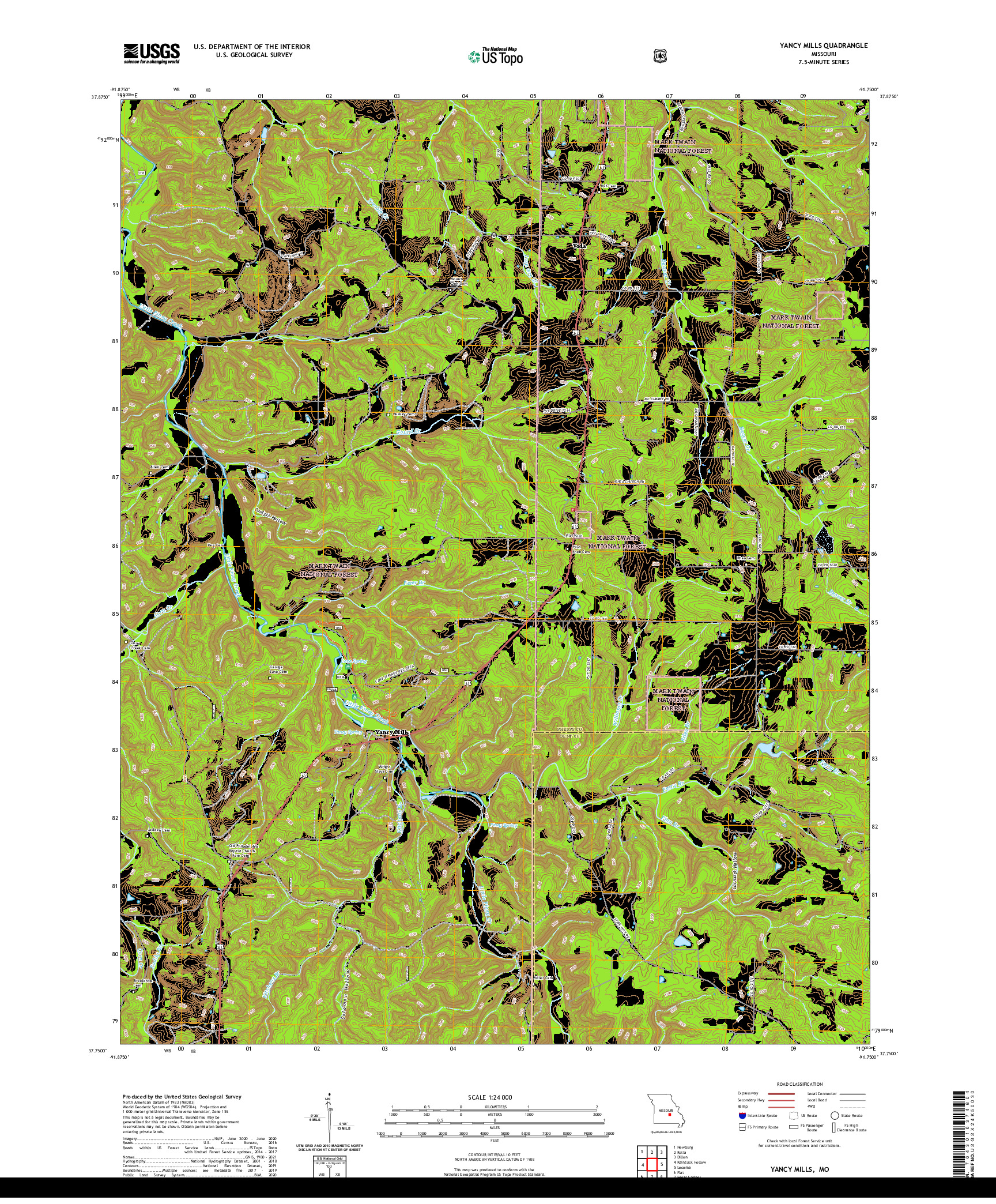 USGS US TOPO 7.5-MINUTE MAP FOR YANCY MILLS, MO 2021