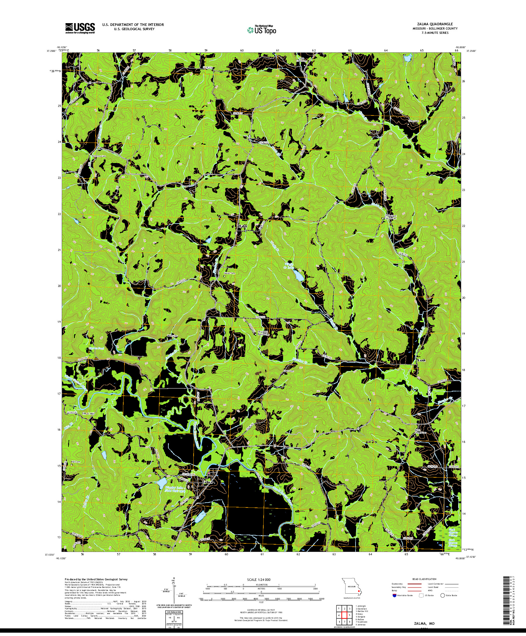 USGS US TOPO 7.5-MINUTE MAP FOR ZALMA, MO 2021