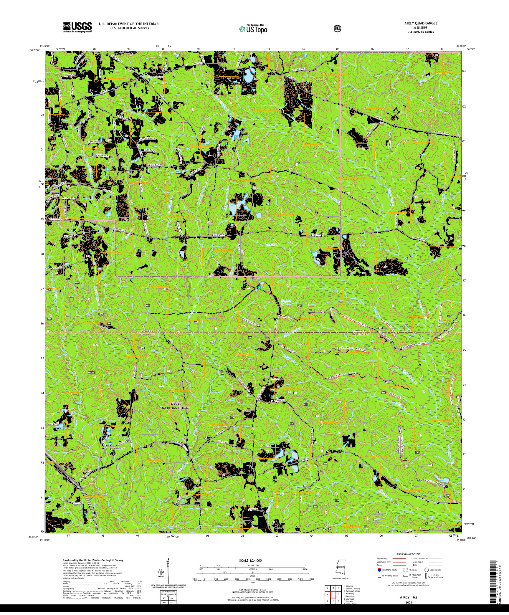USGS US TOPO 7.5-MINUTE MAP FOR AIREY, MS 2021