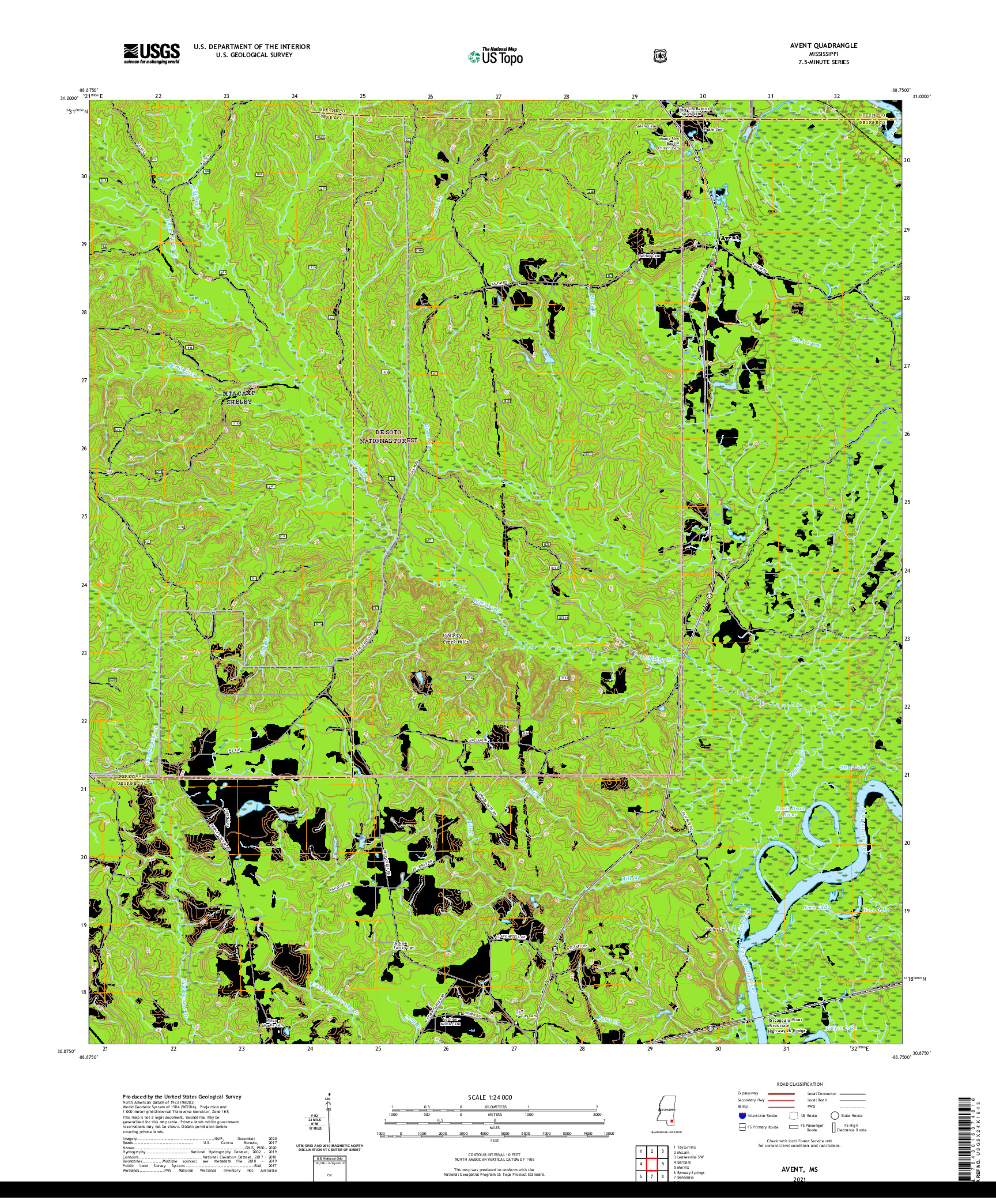 USGS US TOPO 7.5-MINUTE MAP FOR AVENT, MS 2021