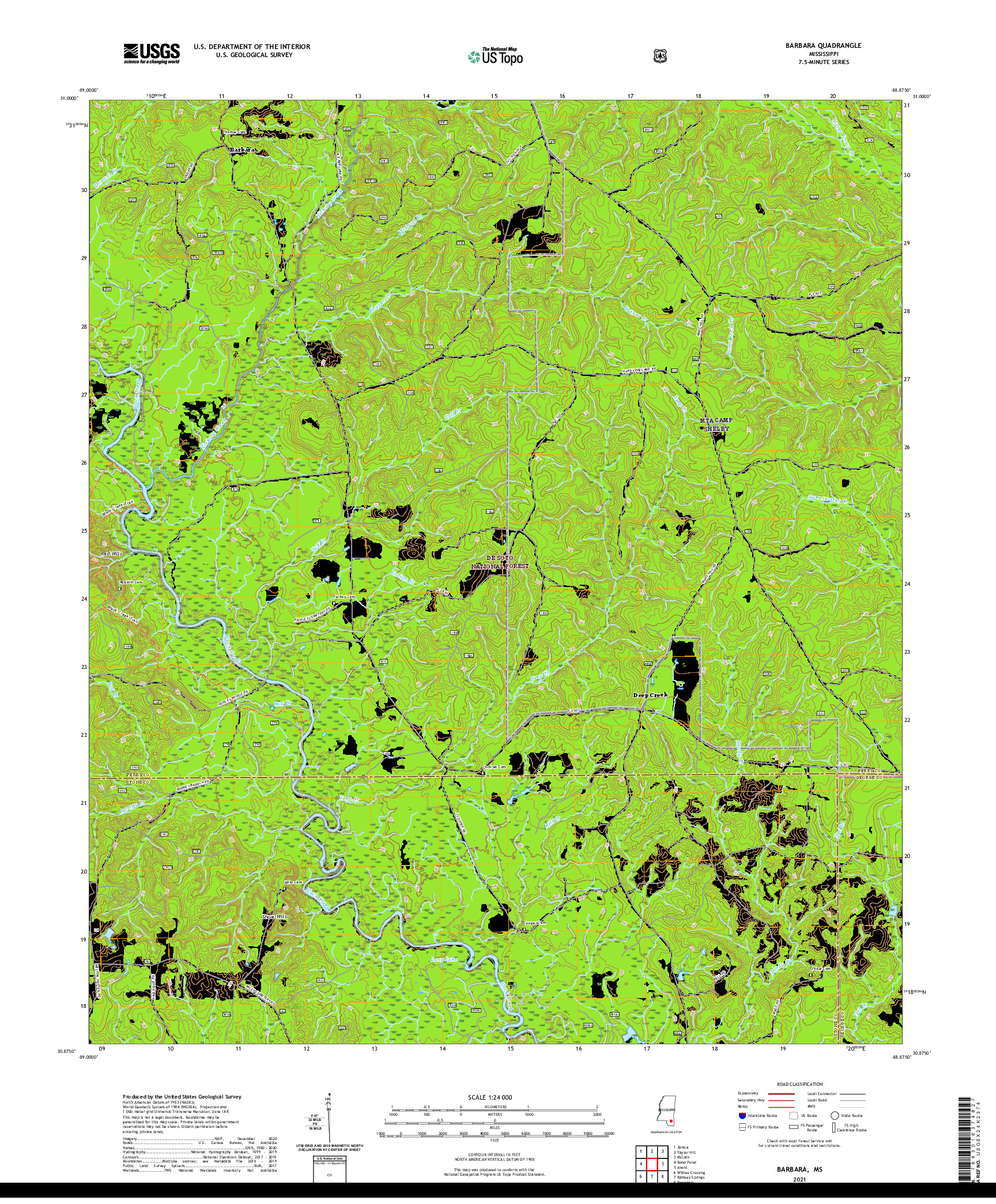 USGS US TOPO 7.5-MINUTE MAP FOR BARBARA, MS 2021