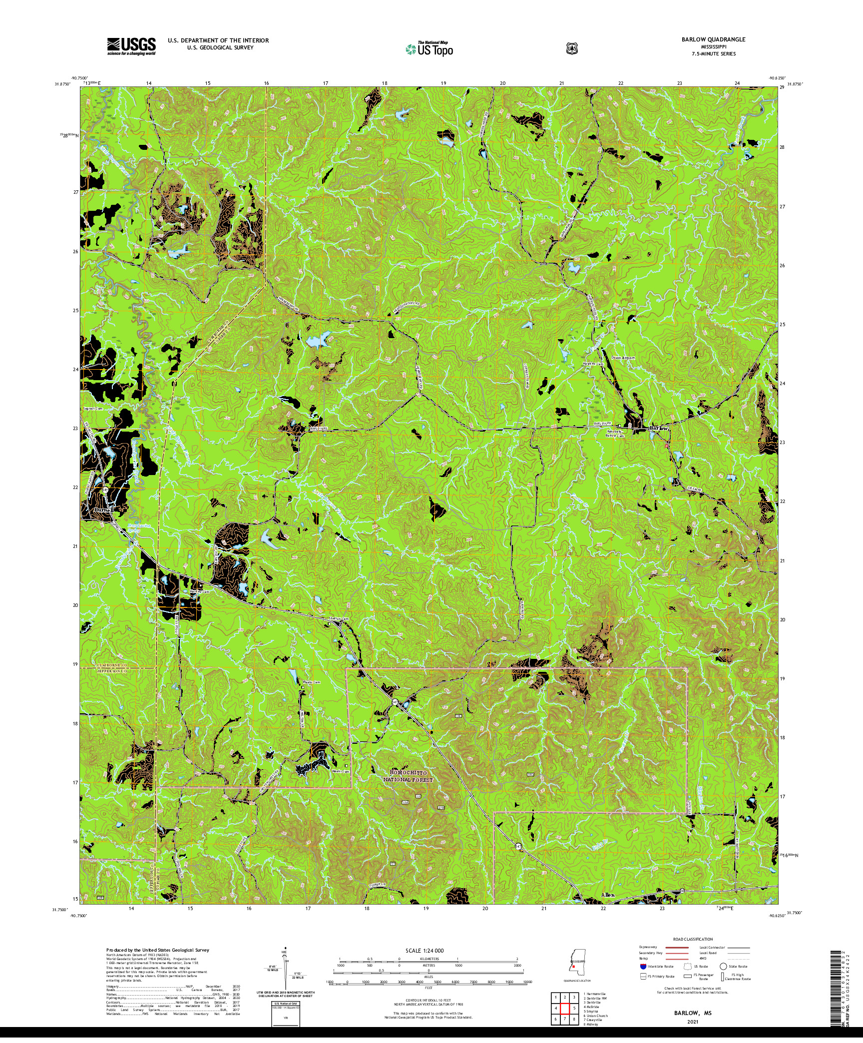 USGS US TOPO 7.5-MINUTE MAP FOR BARLOW, MS 2021