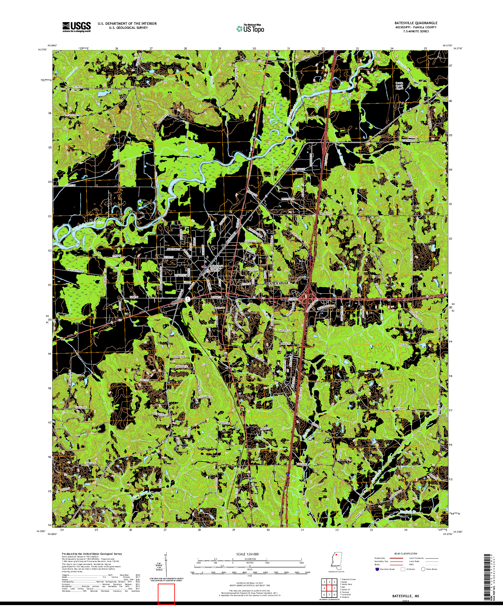 USGS US TOPO 7.5-MINUTE MAP FOR BATESVILLE, MS 2021