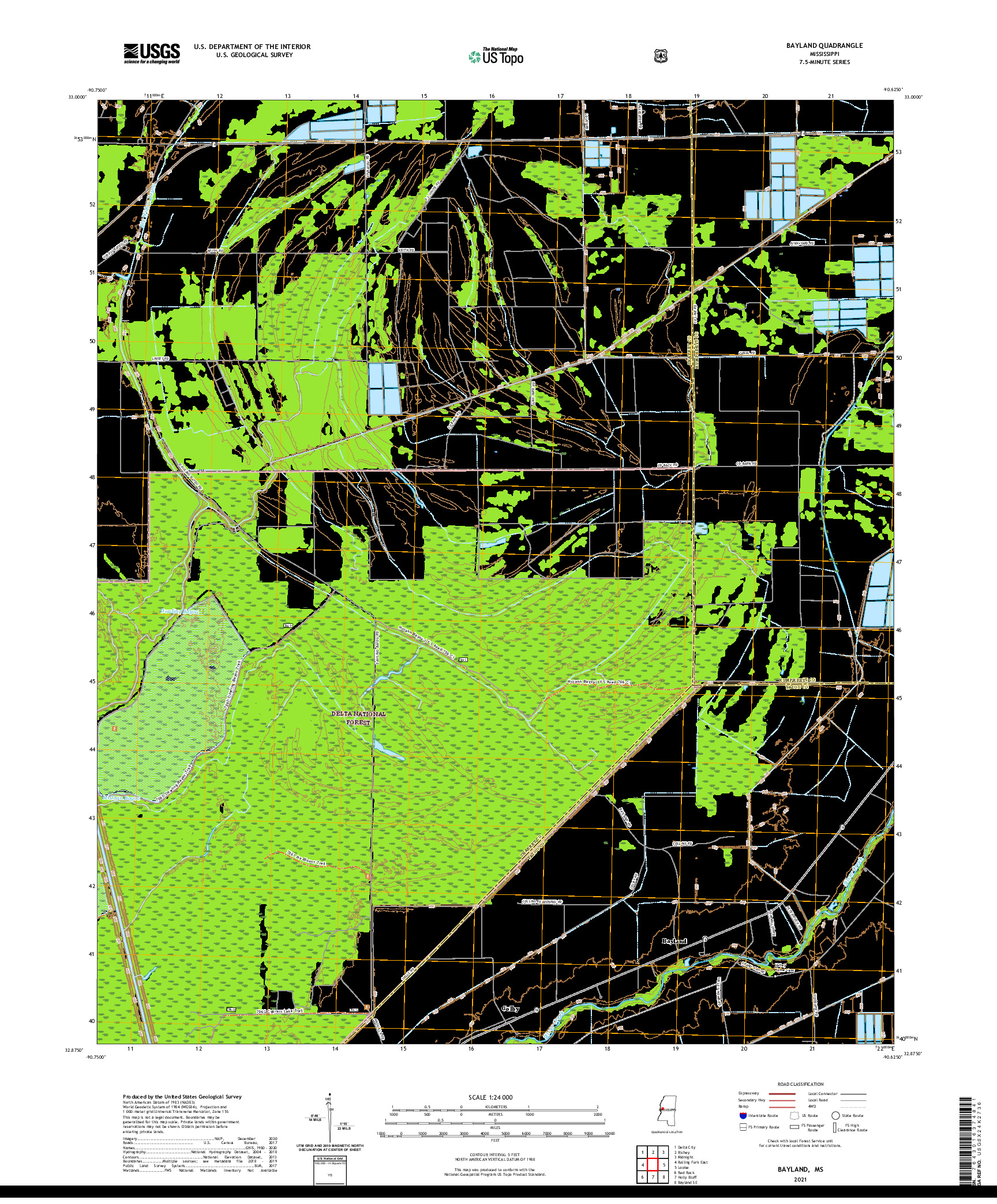 USGS US TOPO 7.5-MINUTE MAP FOR BAYLAND, MS 2021
