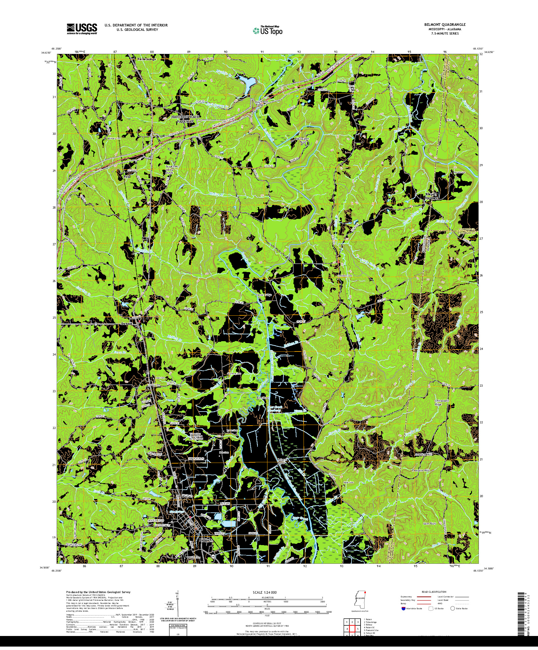 USGS US TOPO 7.5-MINUTE MAP FOR BELMONT, MS,AL 2021