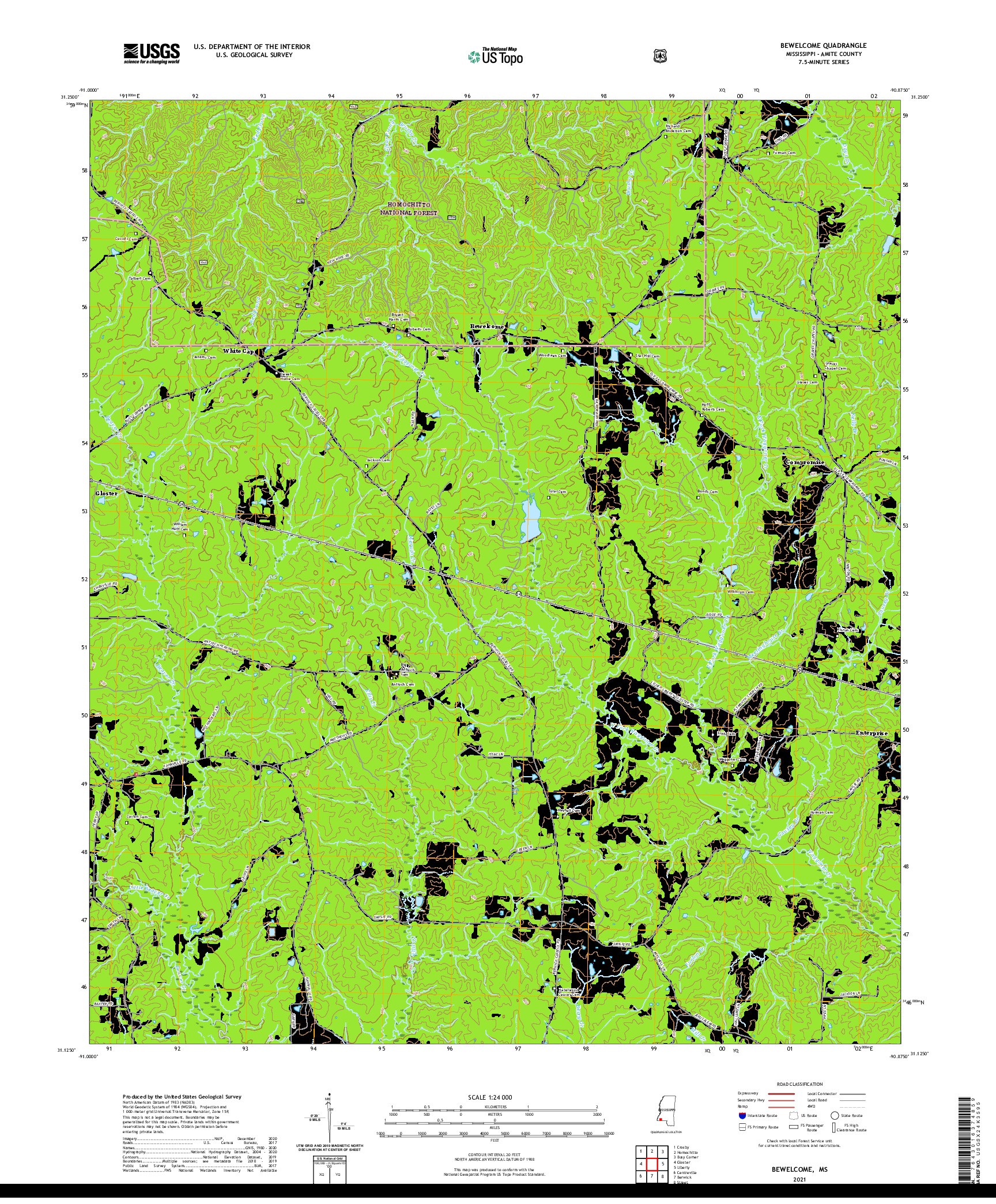 USGS US TOPO 7.5-MINUTE MAP FOR BEWELCOME, MS 2021