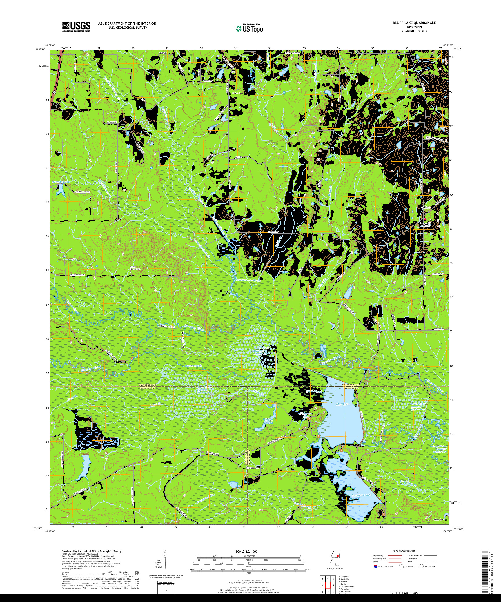 USGS US TOPO 7.5-MINUTE MAP FOR BLUFF LAKE, MS 2021