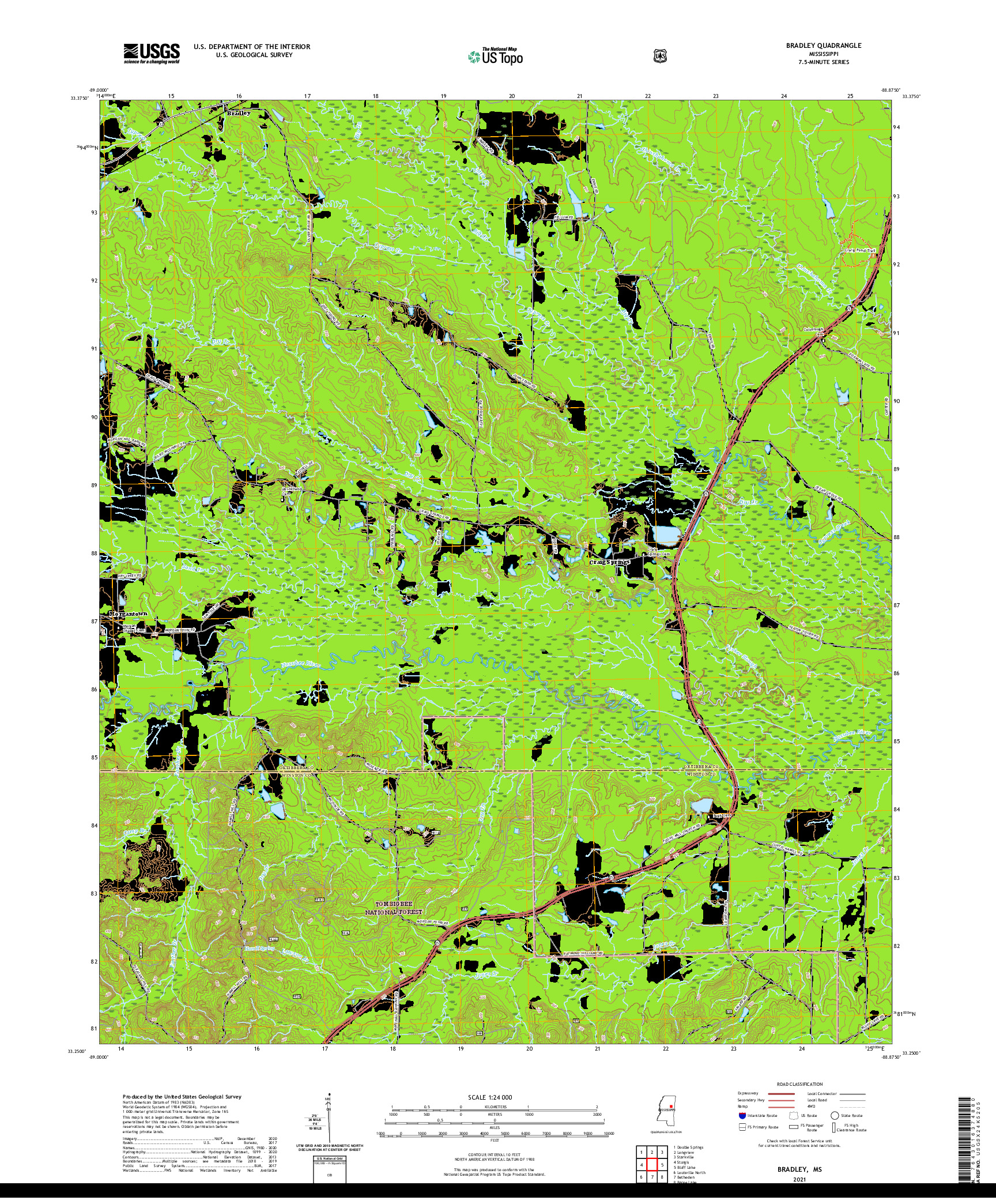 USGS US TOPO 7.5-MINUTE MAP FOR BRADLEY, MS 2021
