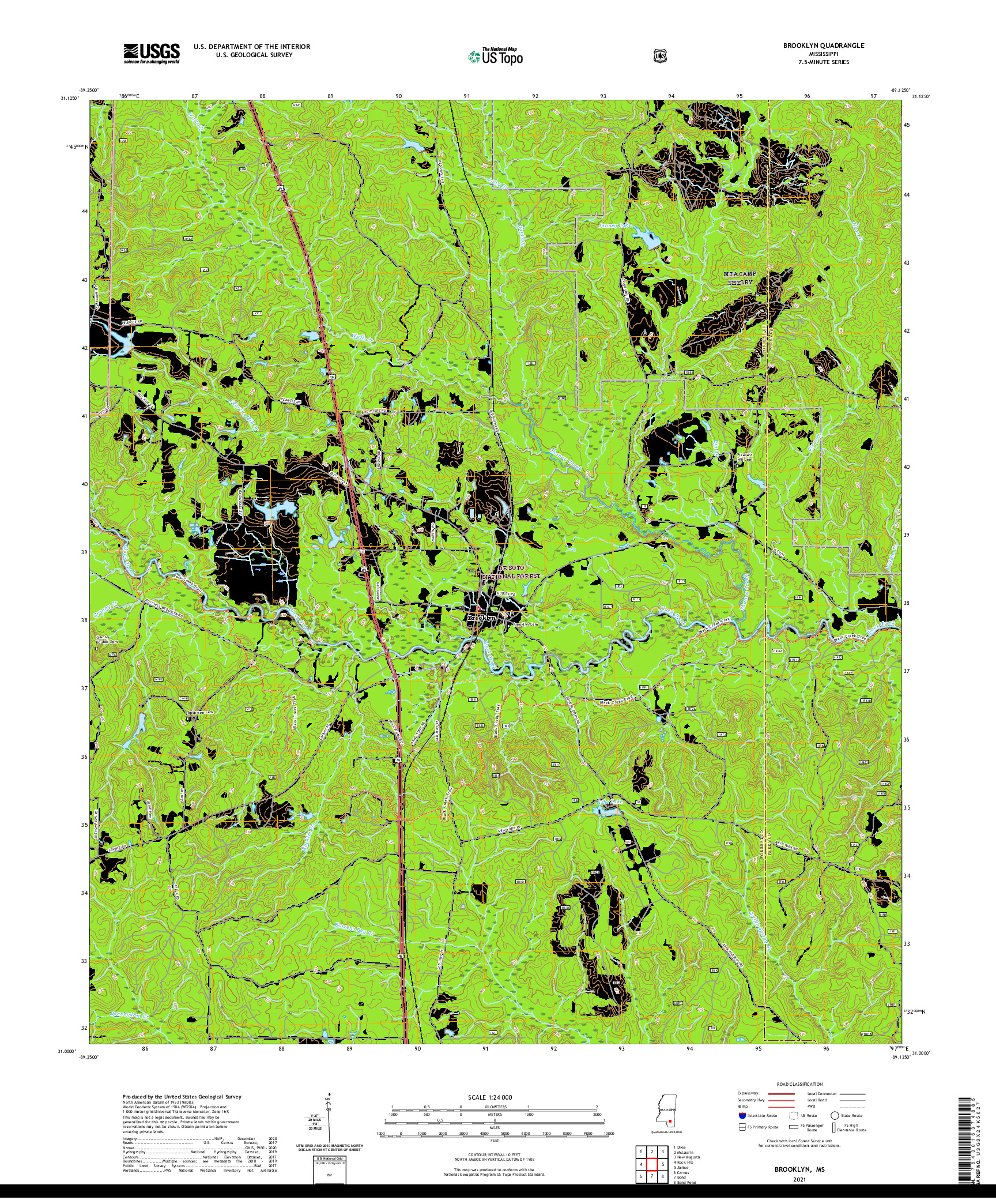 USGS US TOPO 7.5-MINUTE MAP FOR BROOKLYN, MS 2021