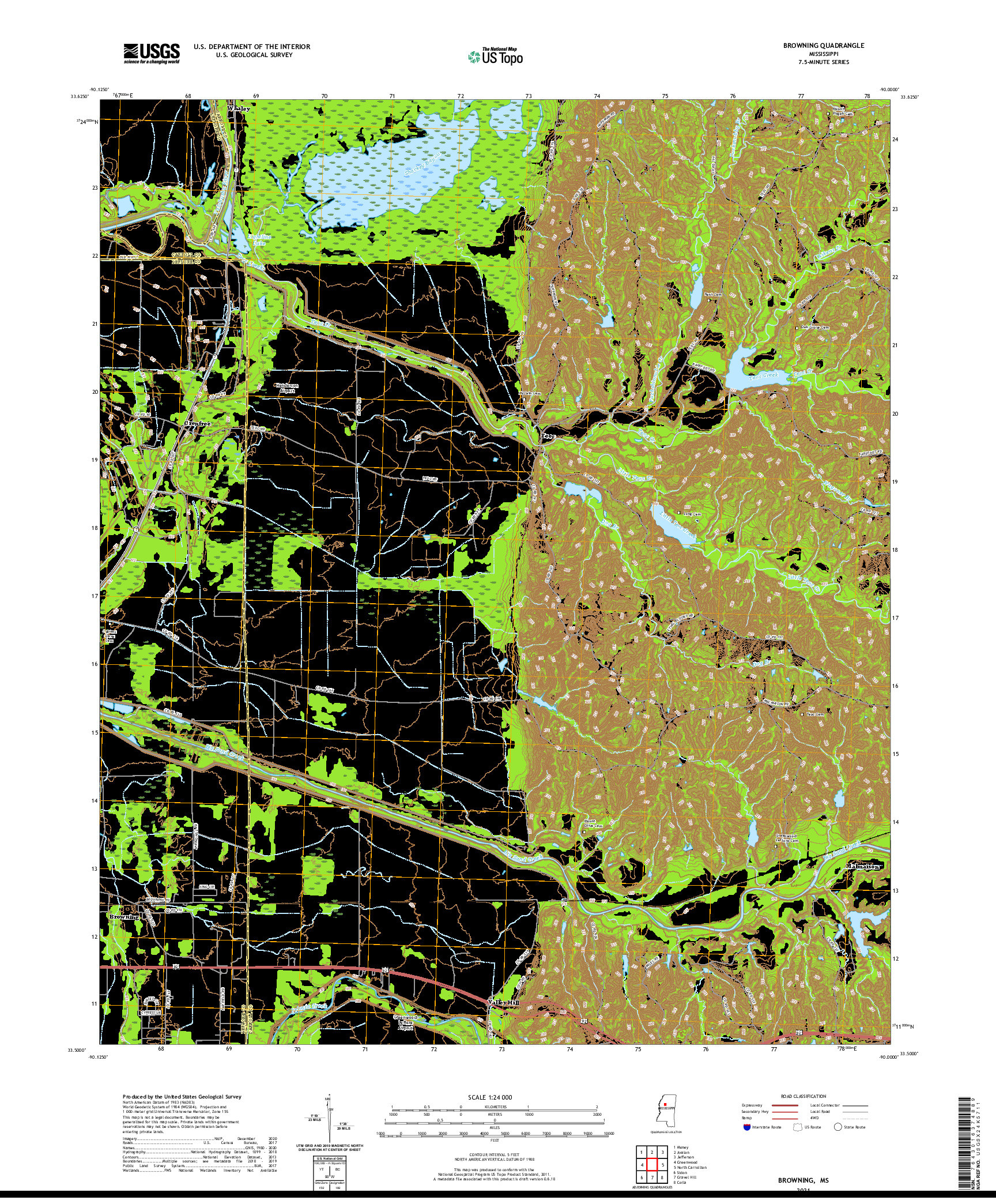 USGS US TOPO 7.5-MINUTE MAP FOR BROWNING, MS 2021