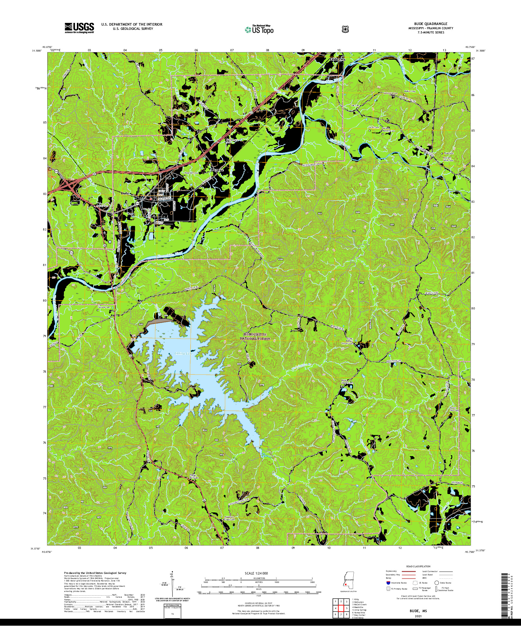 USGS US TOPO 7.5-MINUTE MAP FOR BUDE, MS 2021