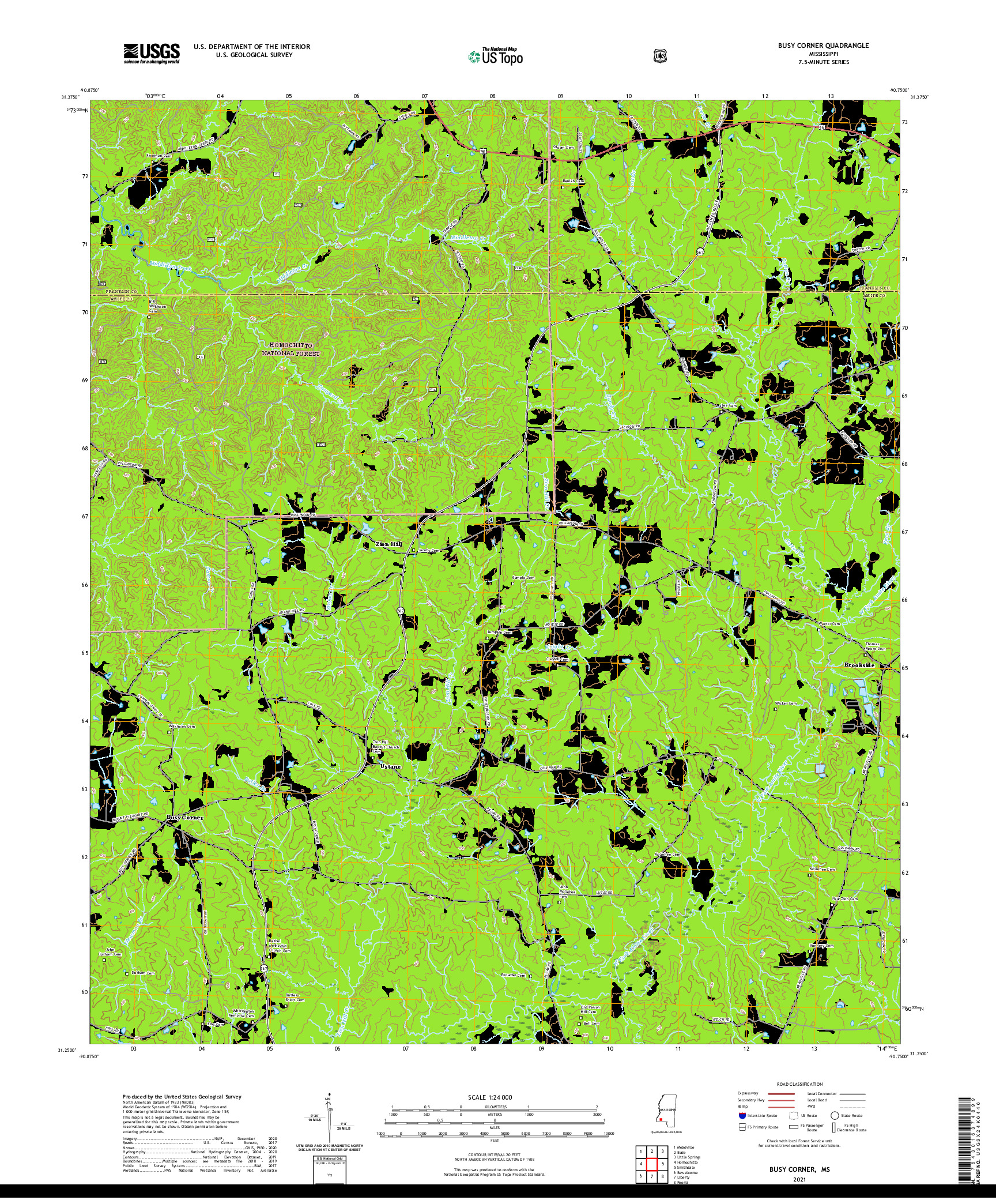 USGS US TOPO 7.5-MINUTE MAP FOR BUSY CORNER, MS 2021