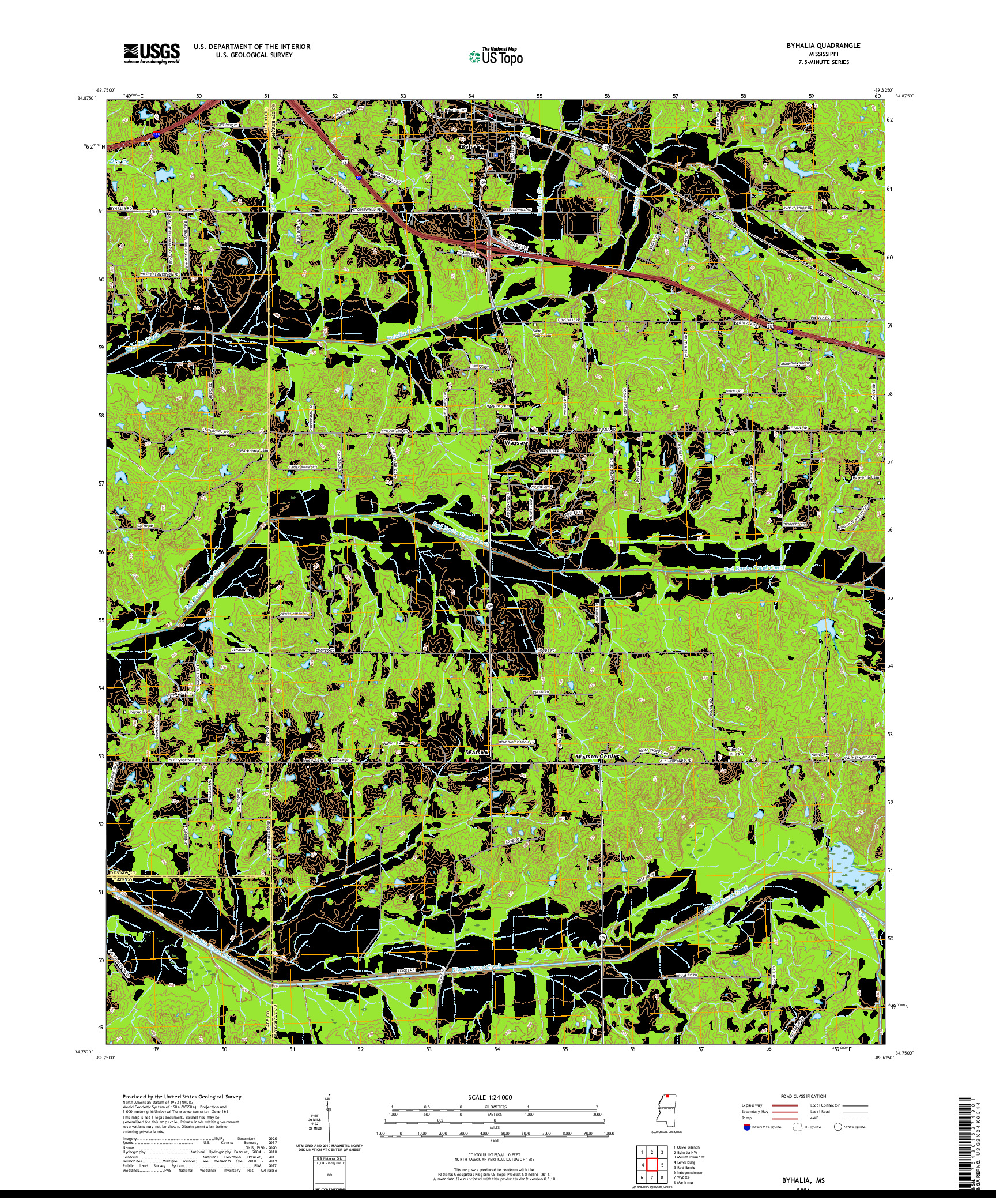 USGS US TOPO 7.5-MINUTE MAP FOR BYHALIA, MS 2021