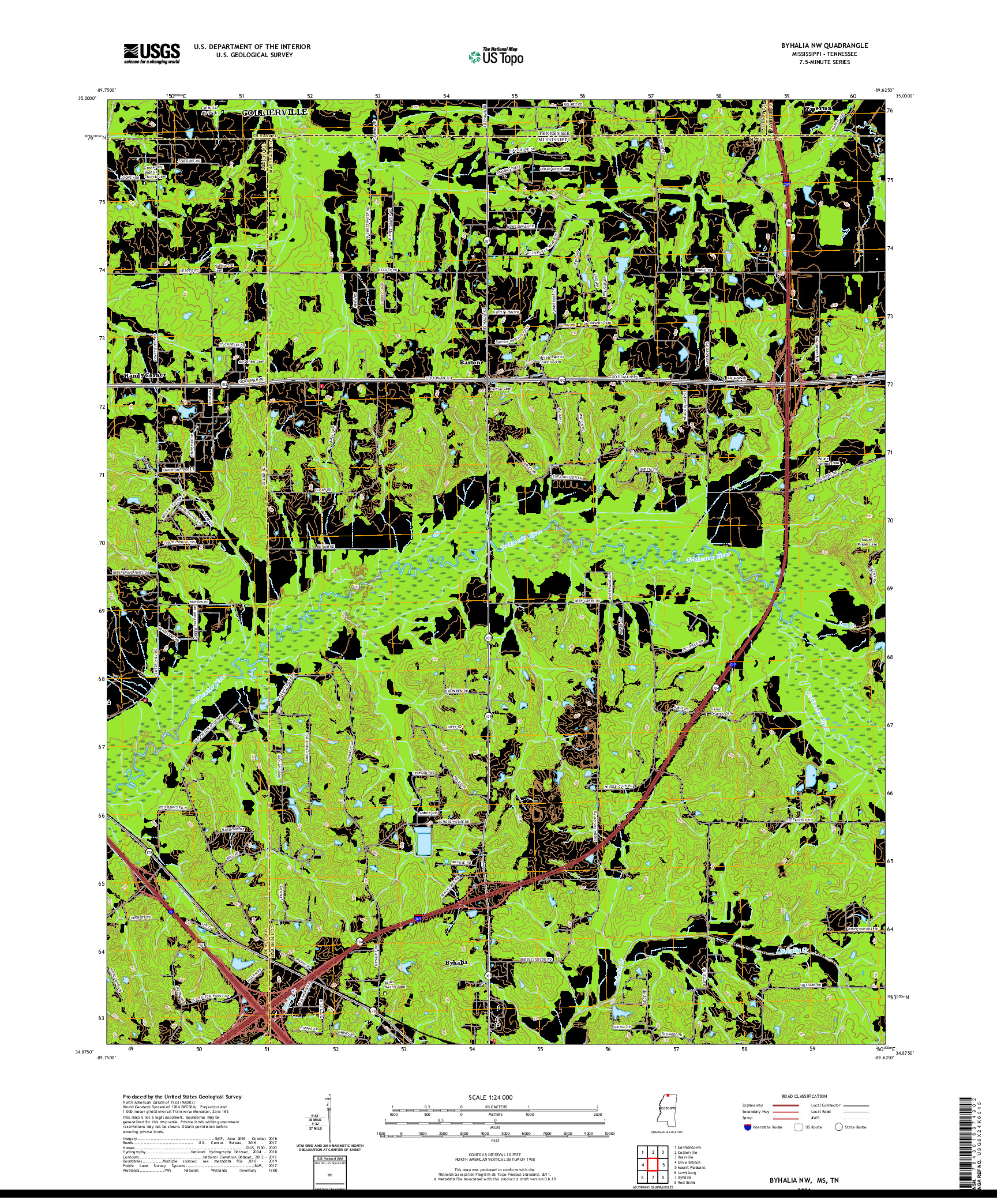 USGS US TOPO 7.5-MINUTE MAP FOR BYHALIA NW, MS,TN 2021