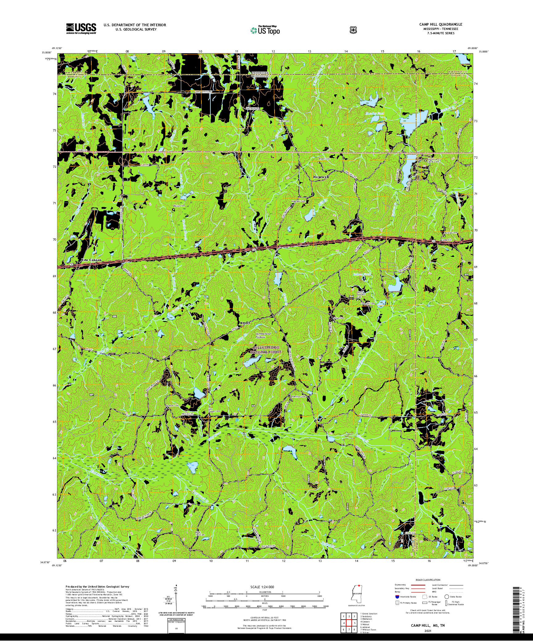 USGS US TOPO 7.5-MINUTE MAP FOR CAMP HILL, MS,TN 2021