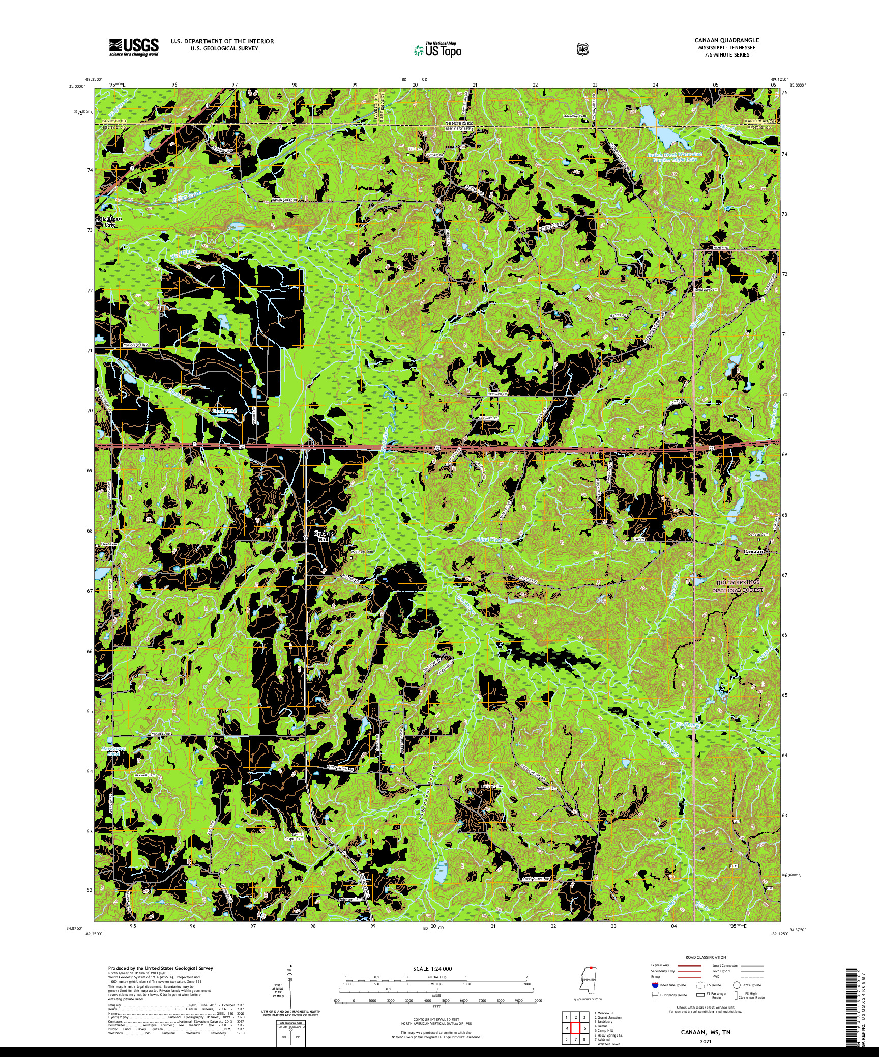 USGS US TOPO 7.5-MINUTE MAP FOR CANAAN, MS,TN 2021