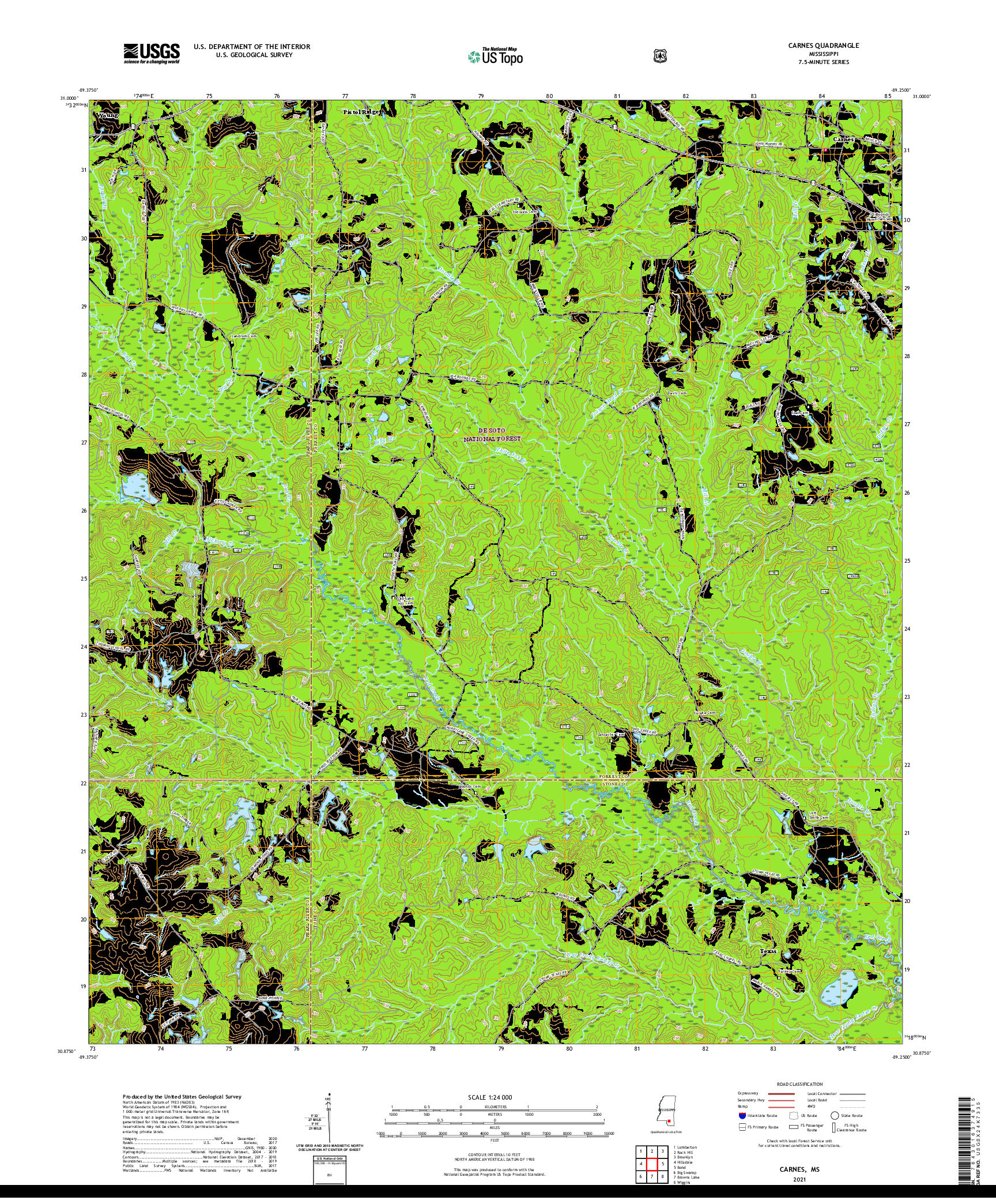 USGS US TOPO 7.5-MINUTE MAP FOR CARNES, MS 2021