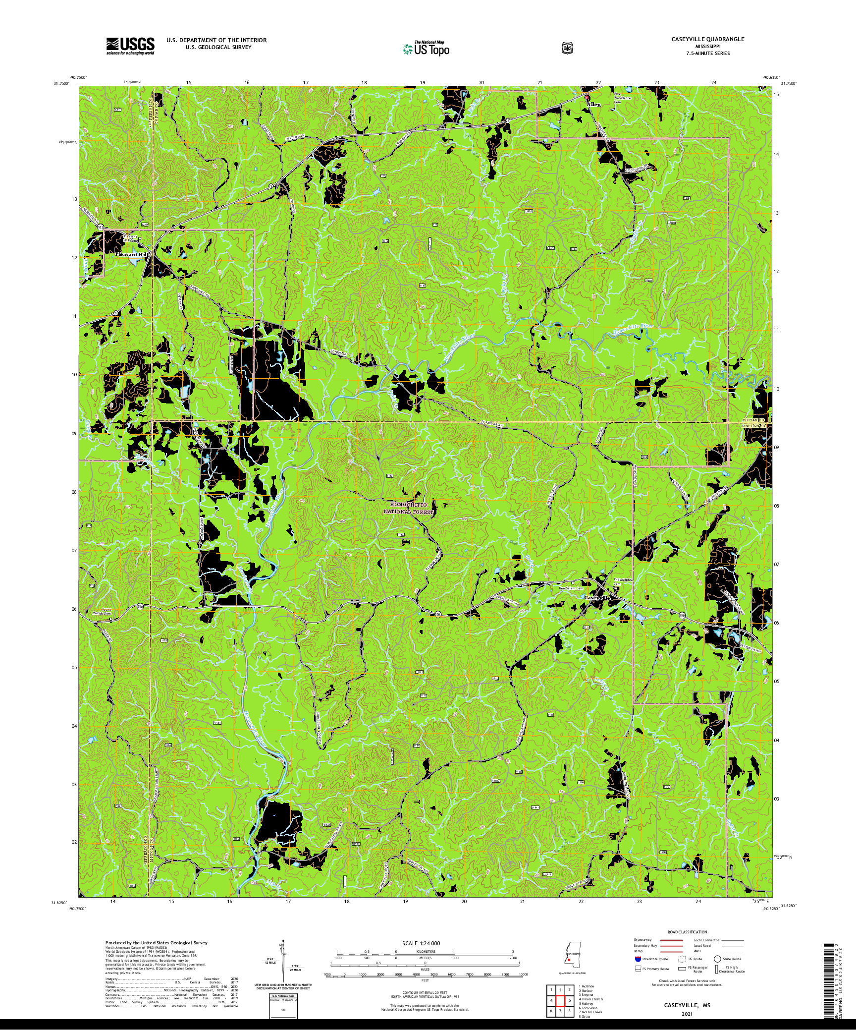 USGS US TOPO 7.5-MINUTE MAP FOR CASEYVILLE, MS 2021