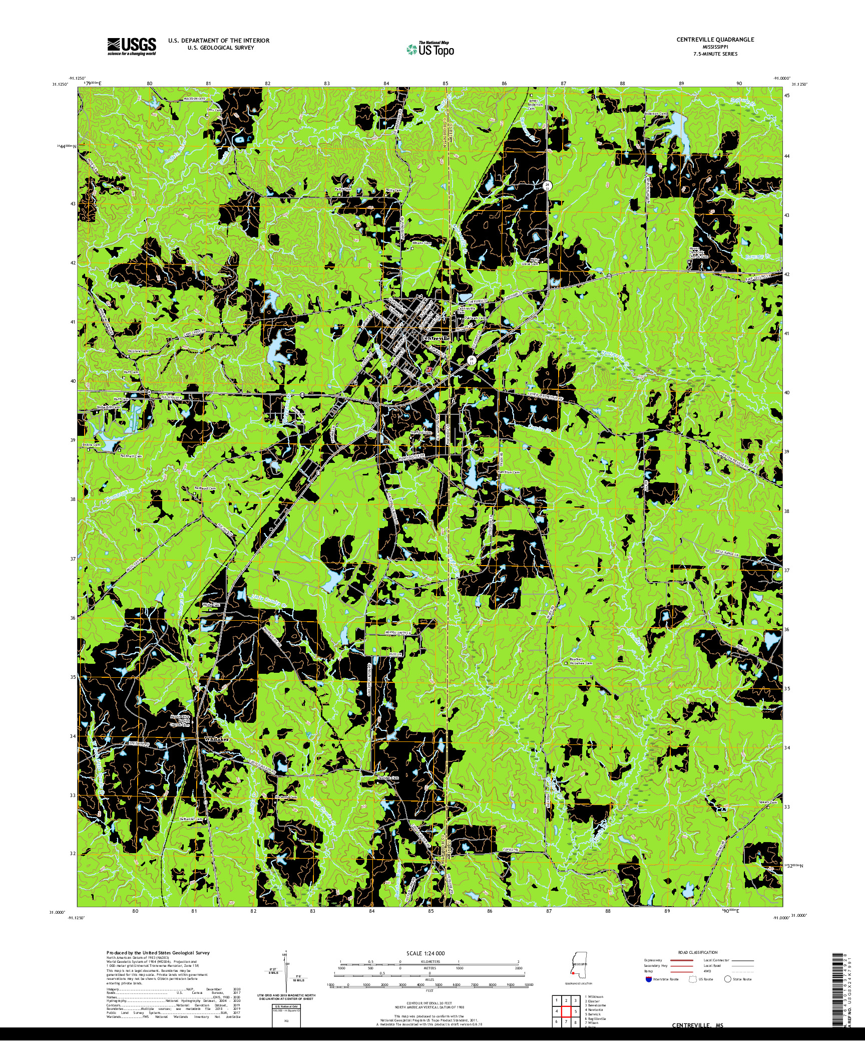 USGS US TOPO 7.5-MINUTE MAP FOR CENTREVILLE, MS 2021