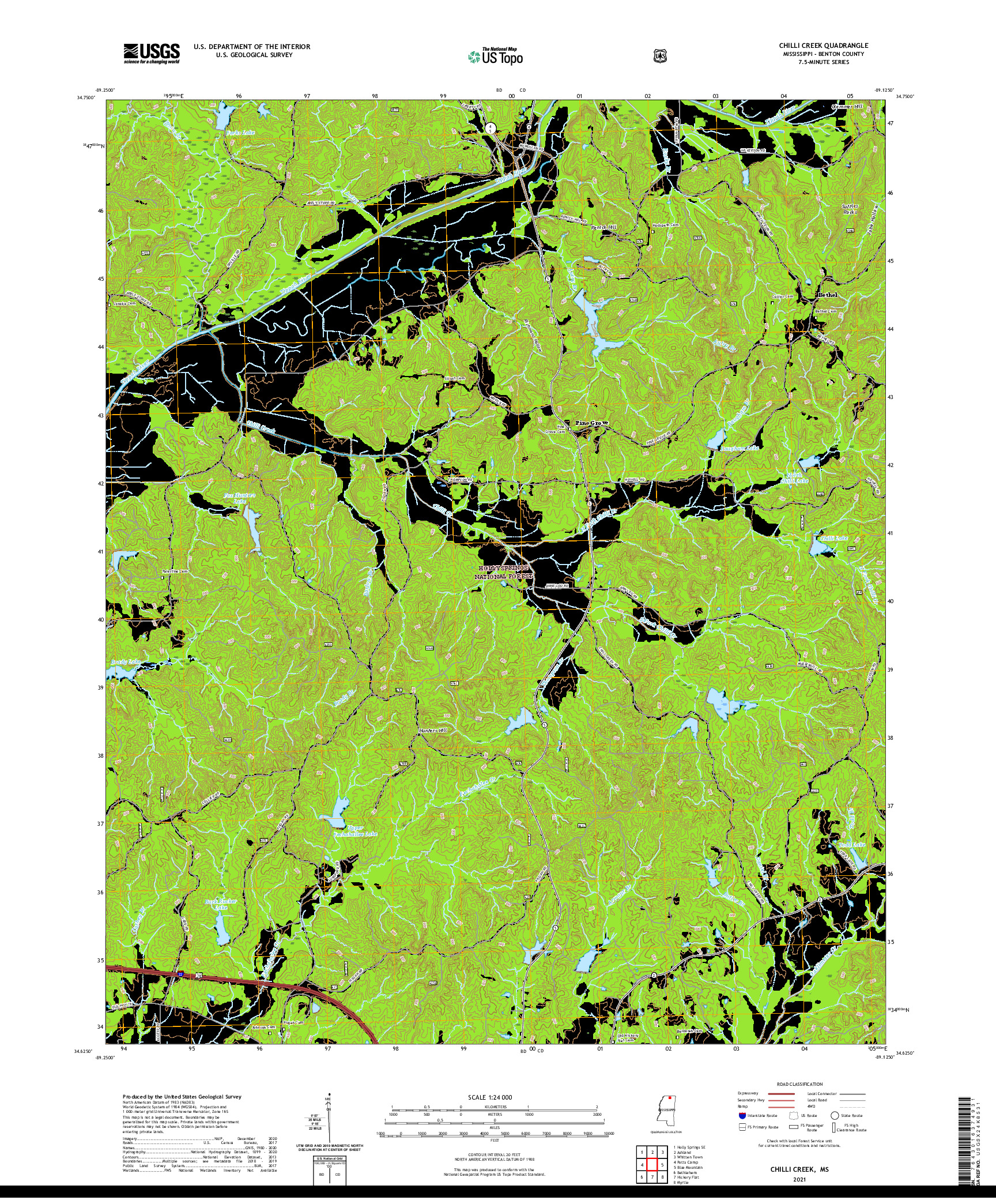 USGS US TOPO 7.5-MINUTE MAP FOR CHILLI CREEK, MS 2021