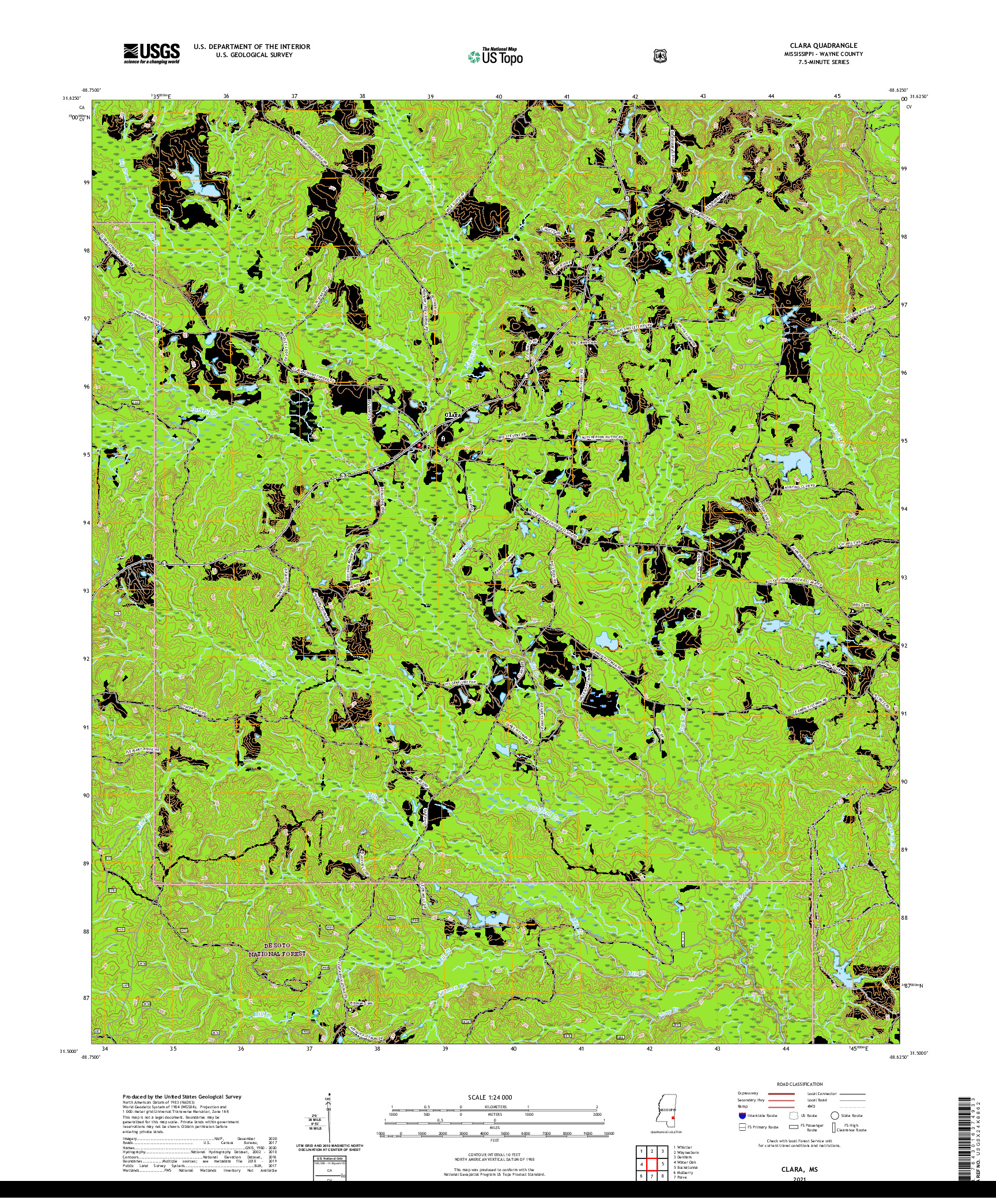 USGS US TOPO 7.5-MINUTE MAP FOR CLARA, MS 2021