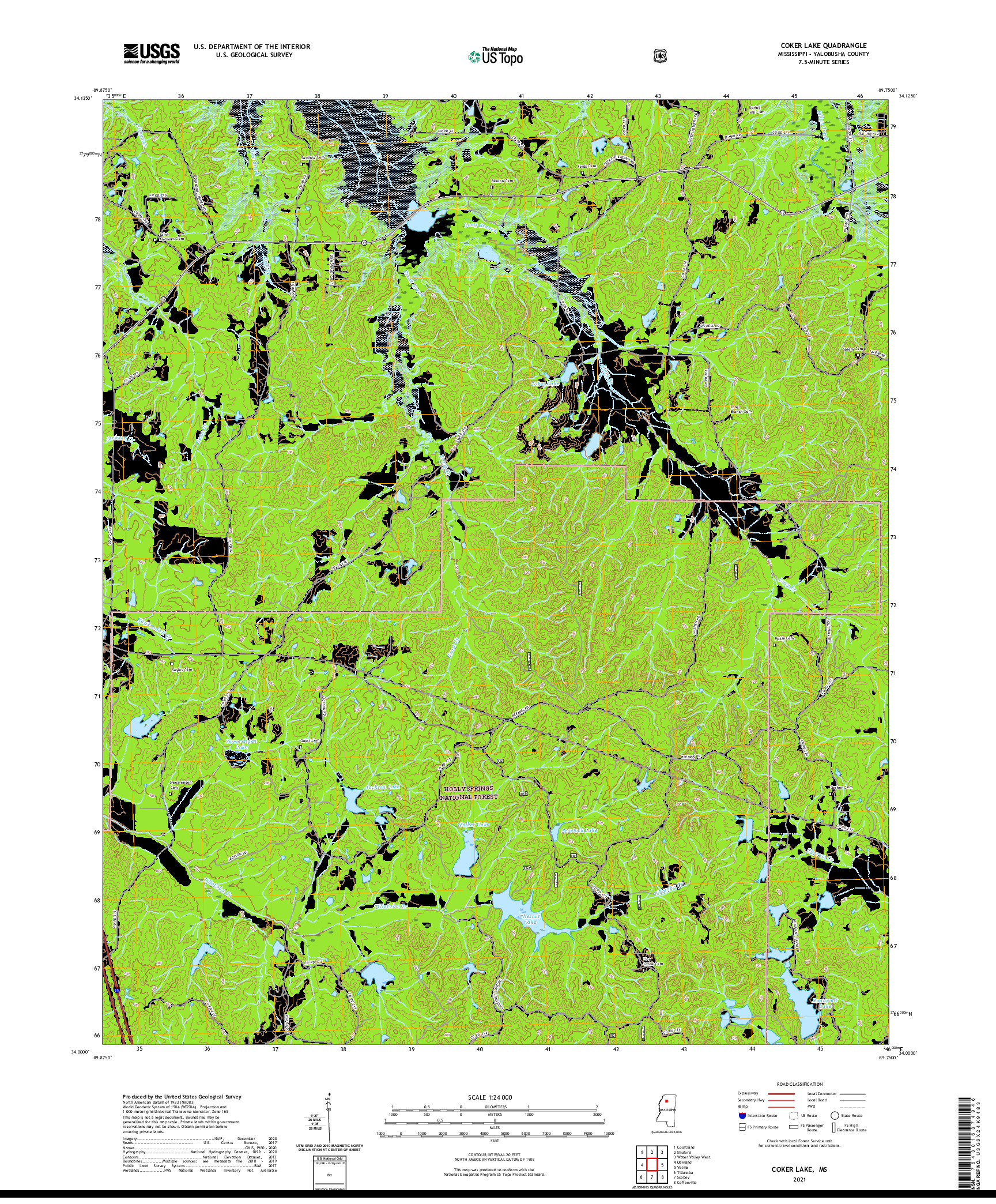 USGS US TOPO 7.5-MINUTE MAP FOR COKER LAKE, MS 2021