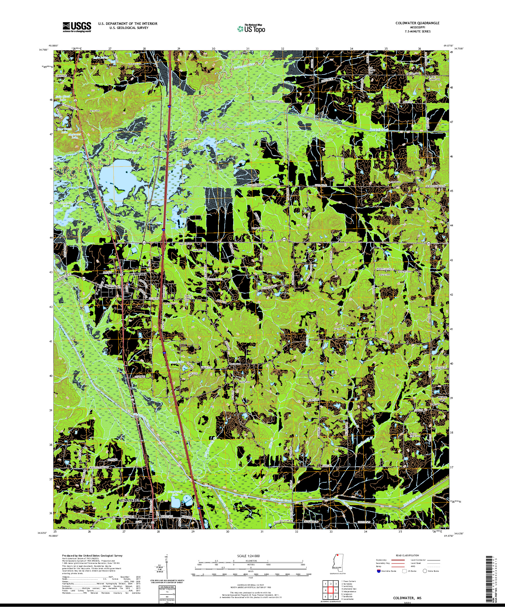 USGS US TOPO 7.5-MINUTE MAP FOR COLDWATER, MS 2021