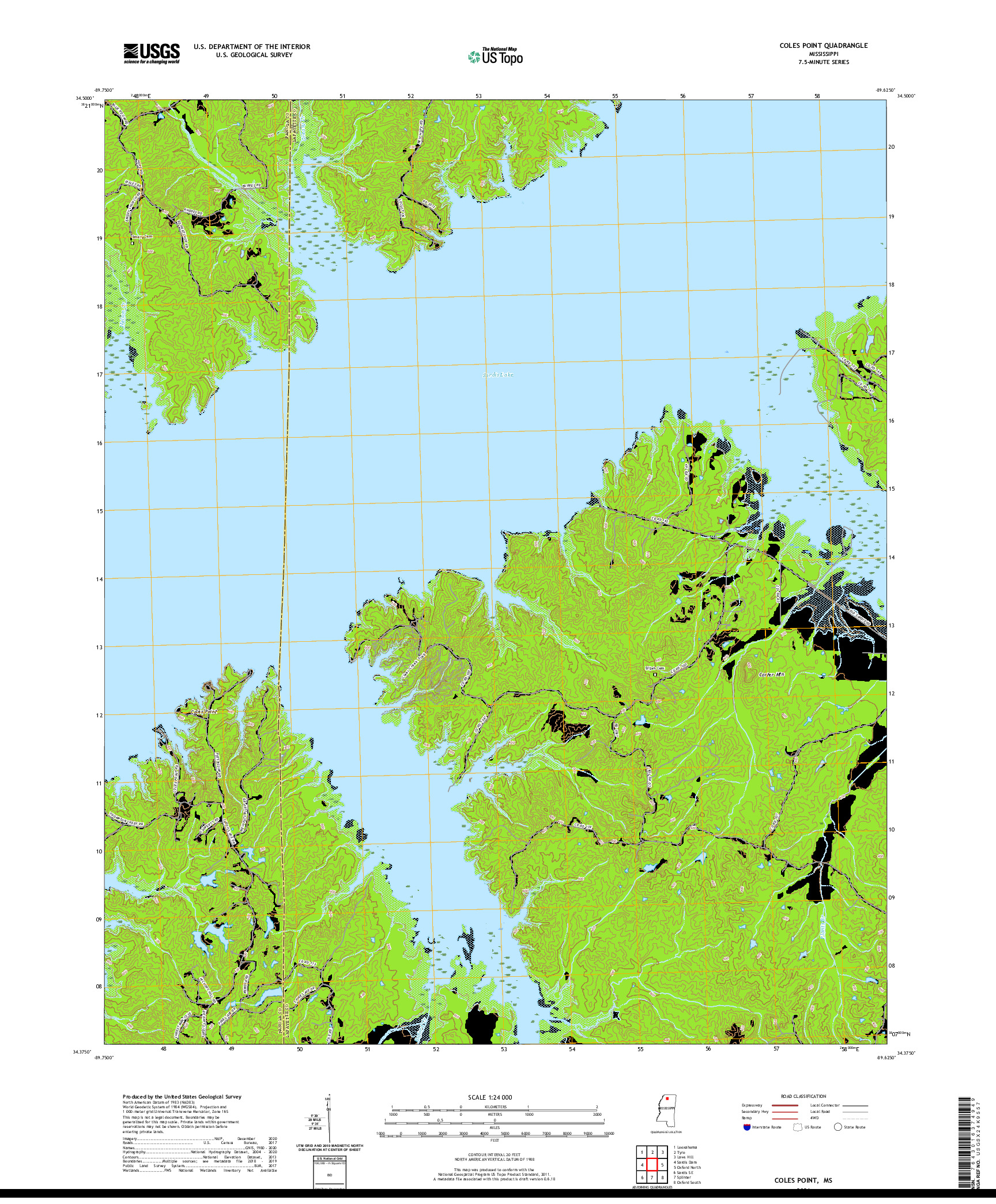 USGS US TOPO 7.5-MINUTE MAP FOR COLES POINT, MS 2021