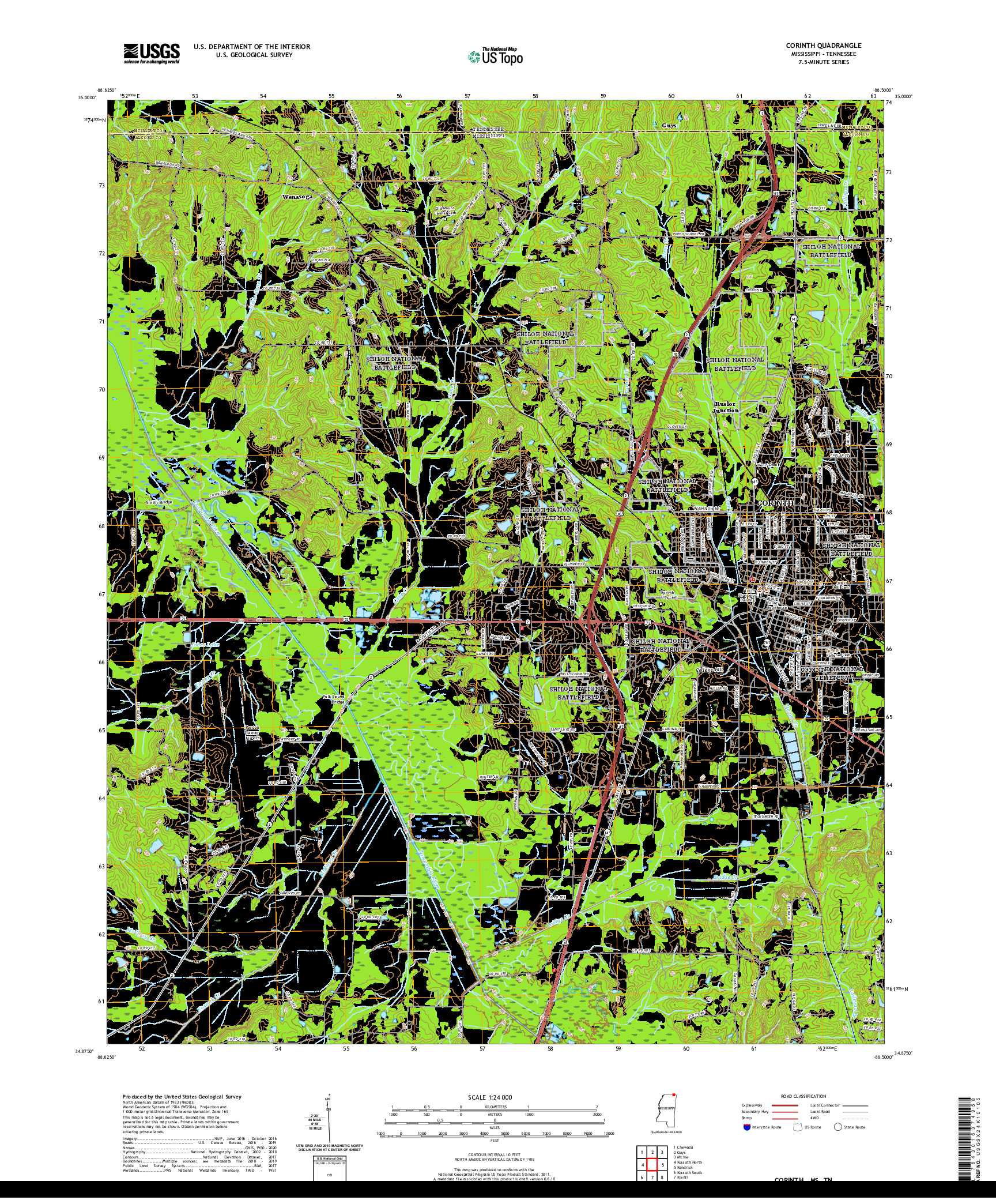 USGS US TOPO 7.5-MINUTE MAP FOR CORINTH, MS,TN 2021