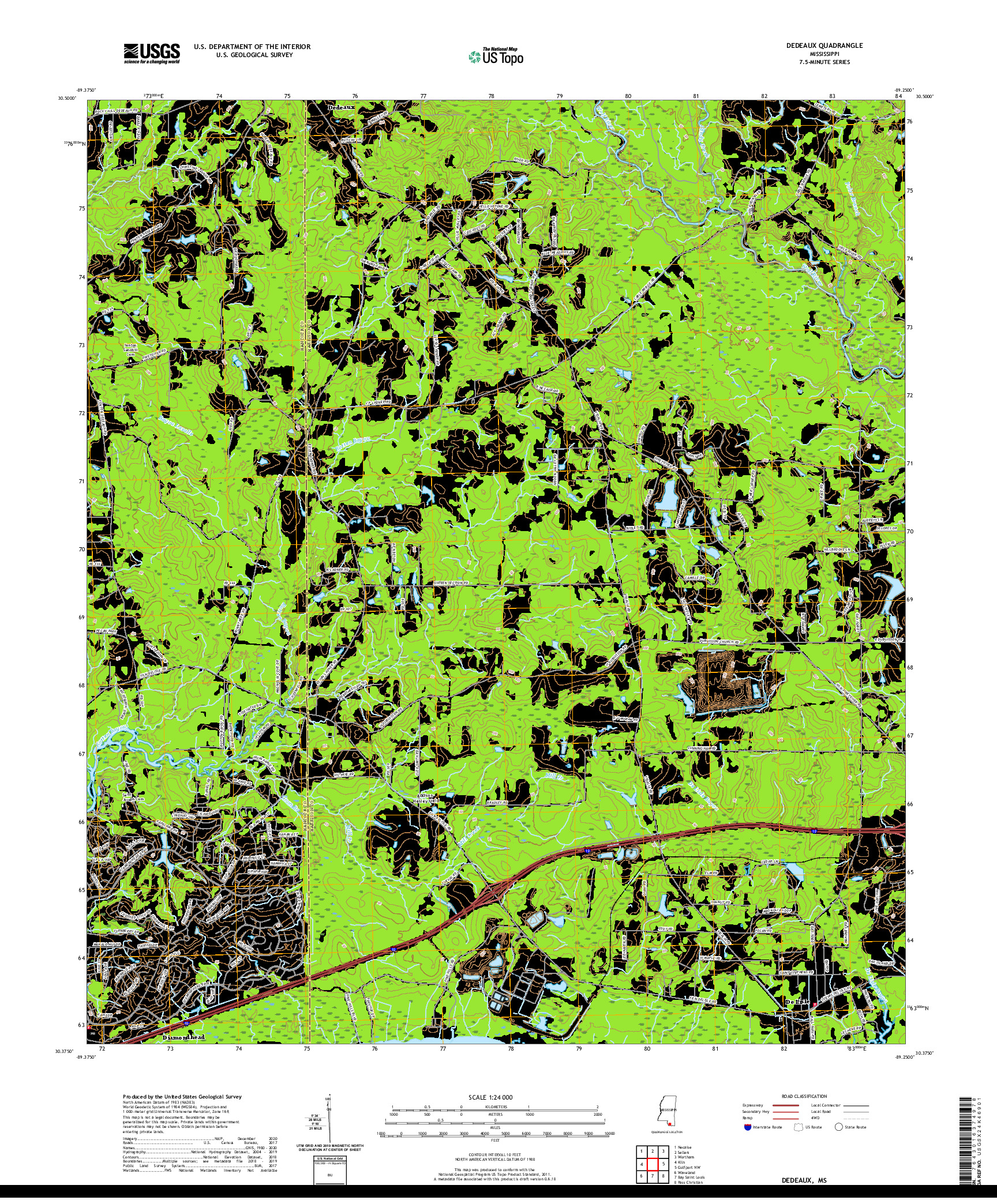 USGS US TOPO 7.5-MINUTE MAP FOR DEDEAUX, MS 2021