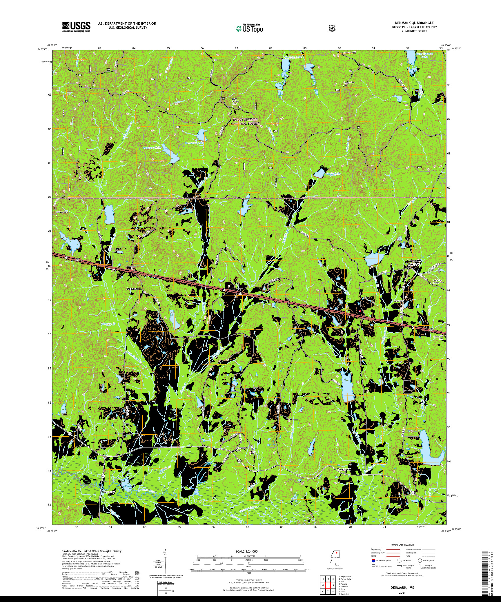 USGS US TOPO 7.5-MINUTE MAP FOR DENMARK, MS 2021