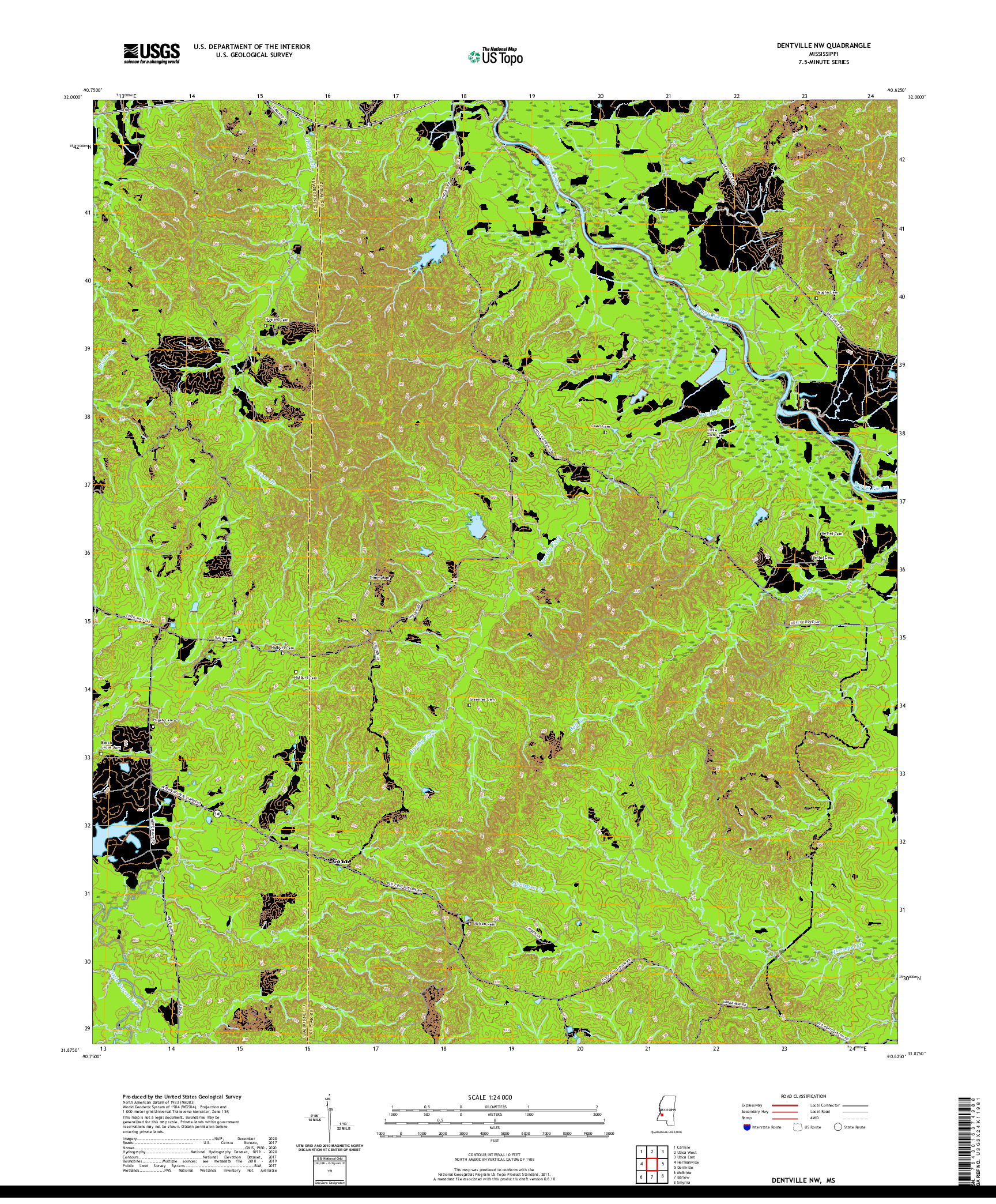 USGS US TOPO 7.5-MINUTE MAP FOR DENTVILLE NW, MS 2021